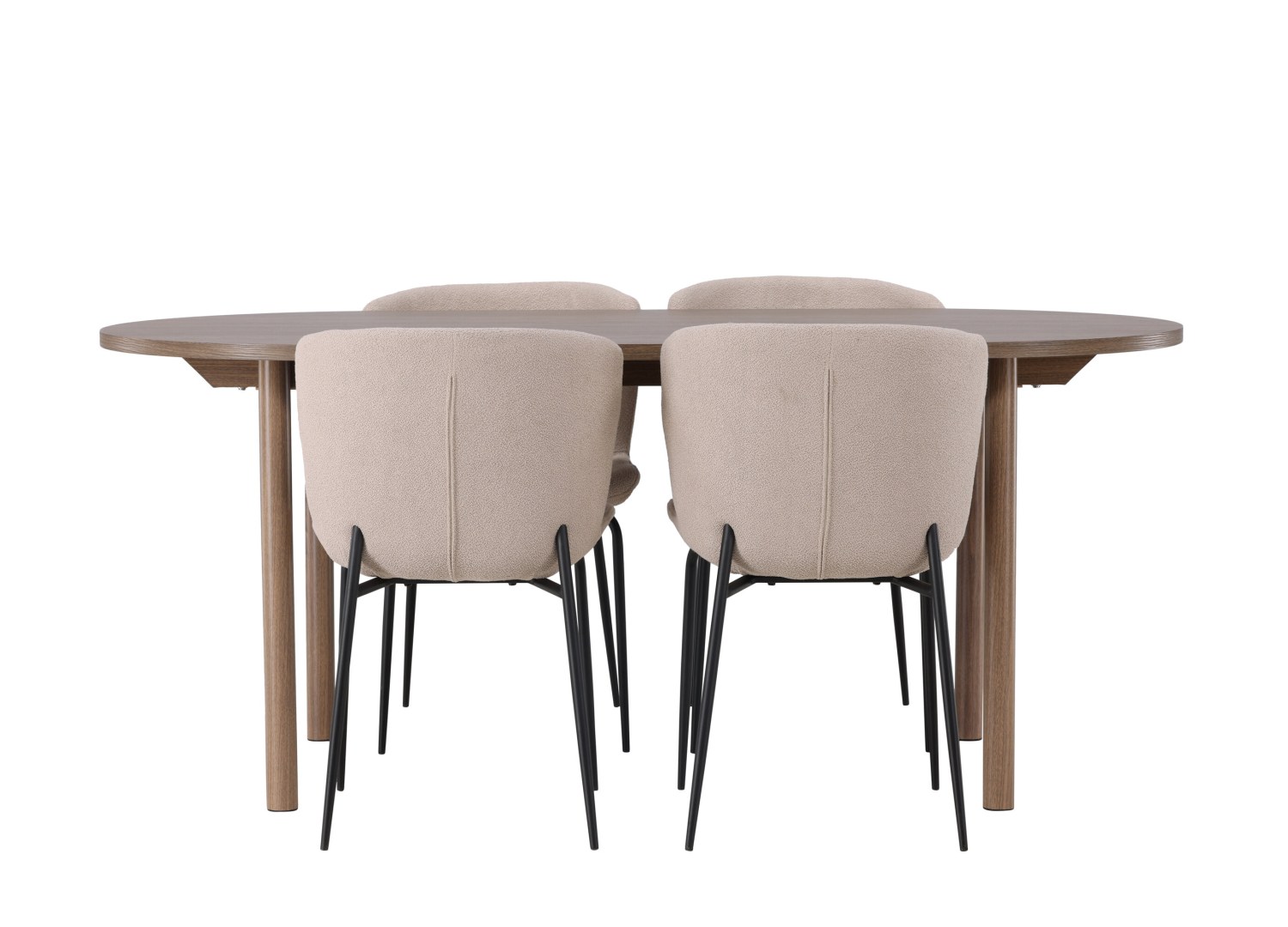 Vue produit de l’ensemble table ovale Andy avec 4 chaises Modesto