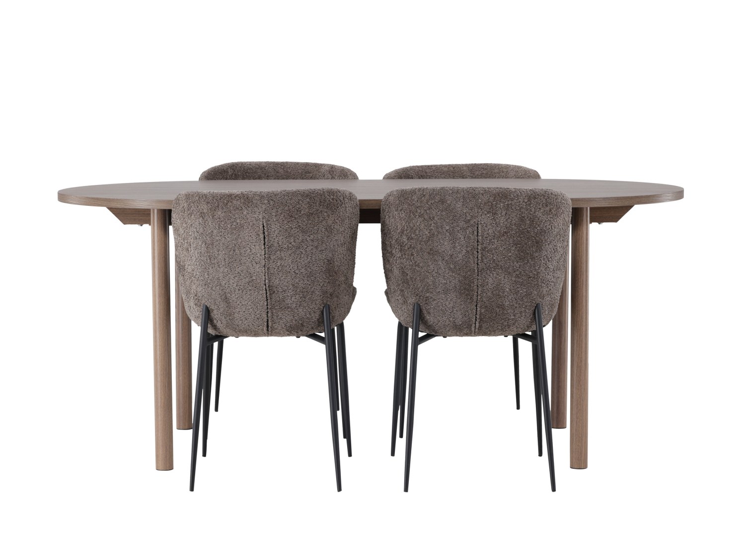 Vue produit de l’ensemble table ovale Andy avec 4 chaises Modesto