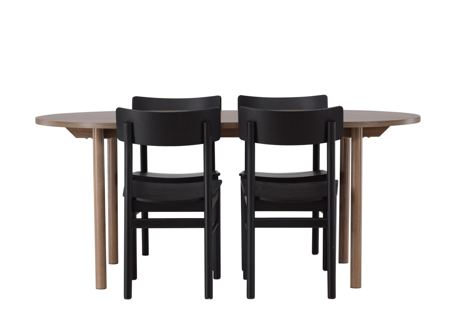 Vue produit de l’ensemble table ovale Andy avec 4 chaises Montros