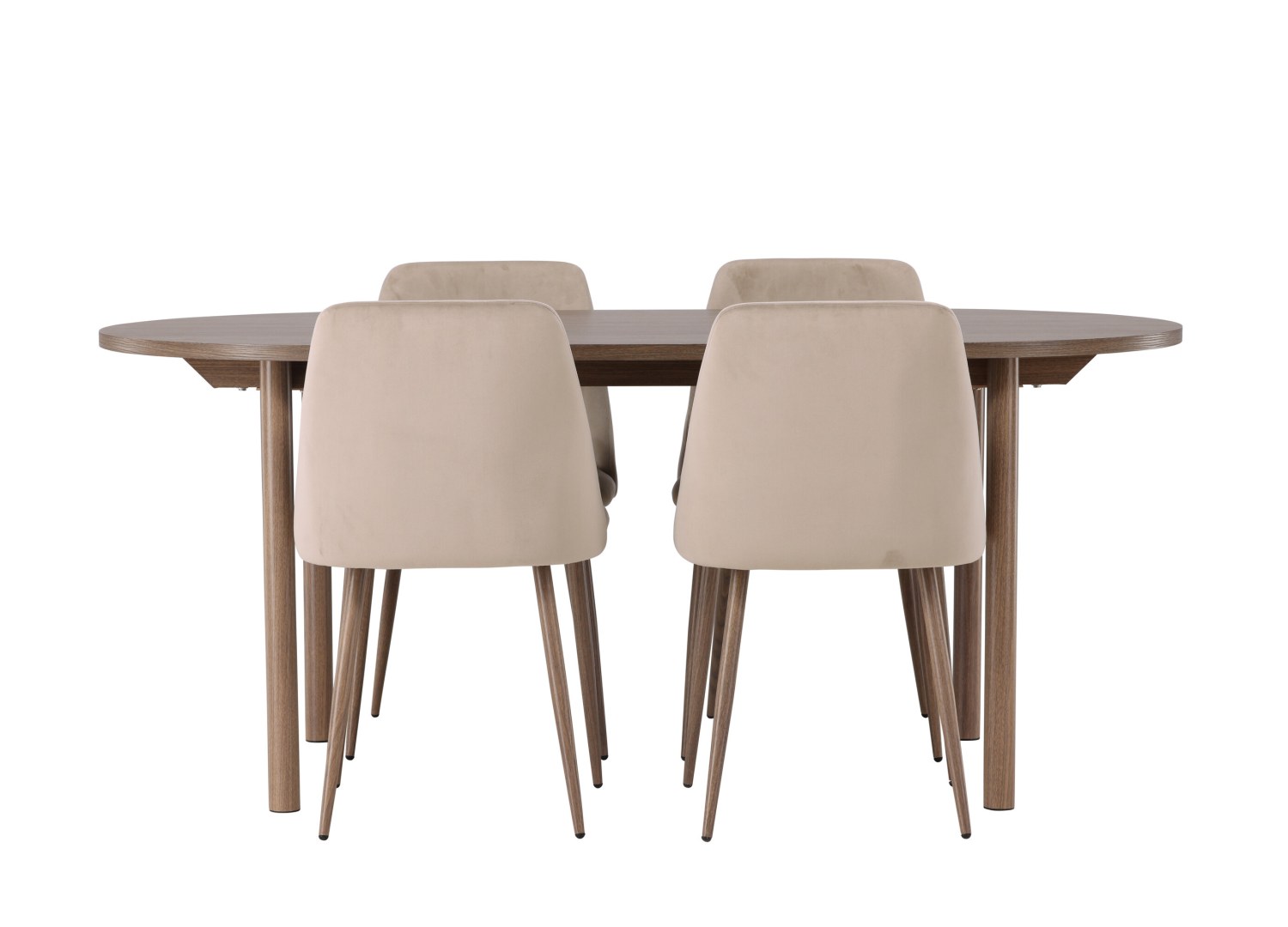 Vue produit de l’ensemble table ovale Andy avec 4 chaises Night