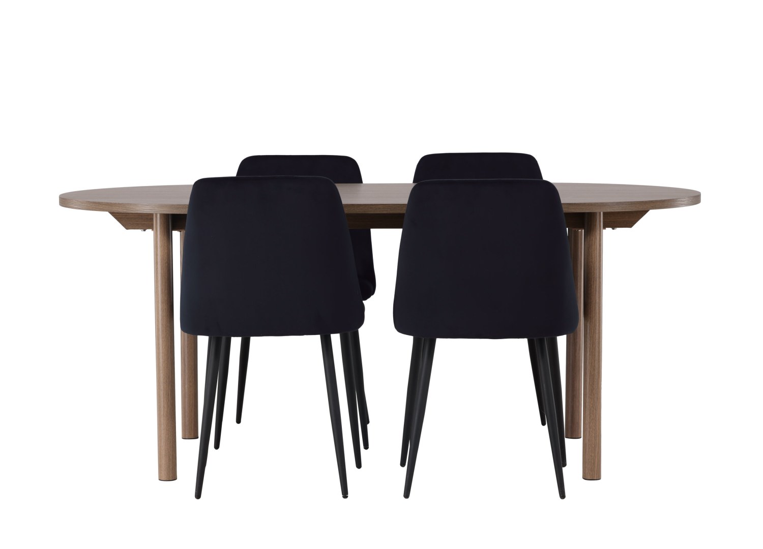 Vue produit de l’ensemble table ovale Andy avec 4 chaises Night