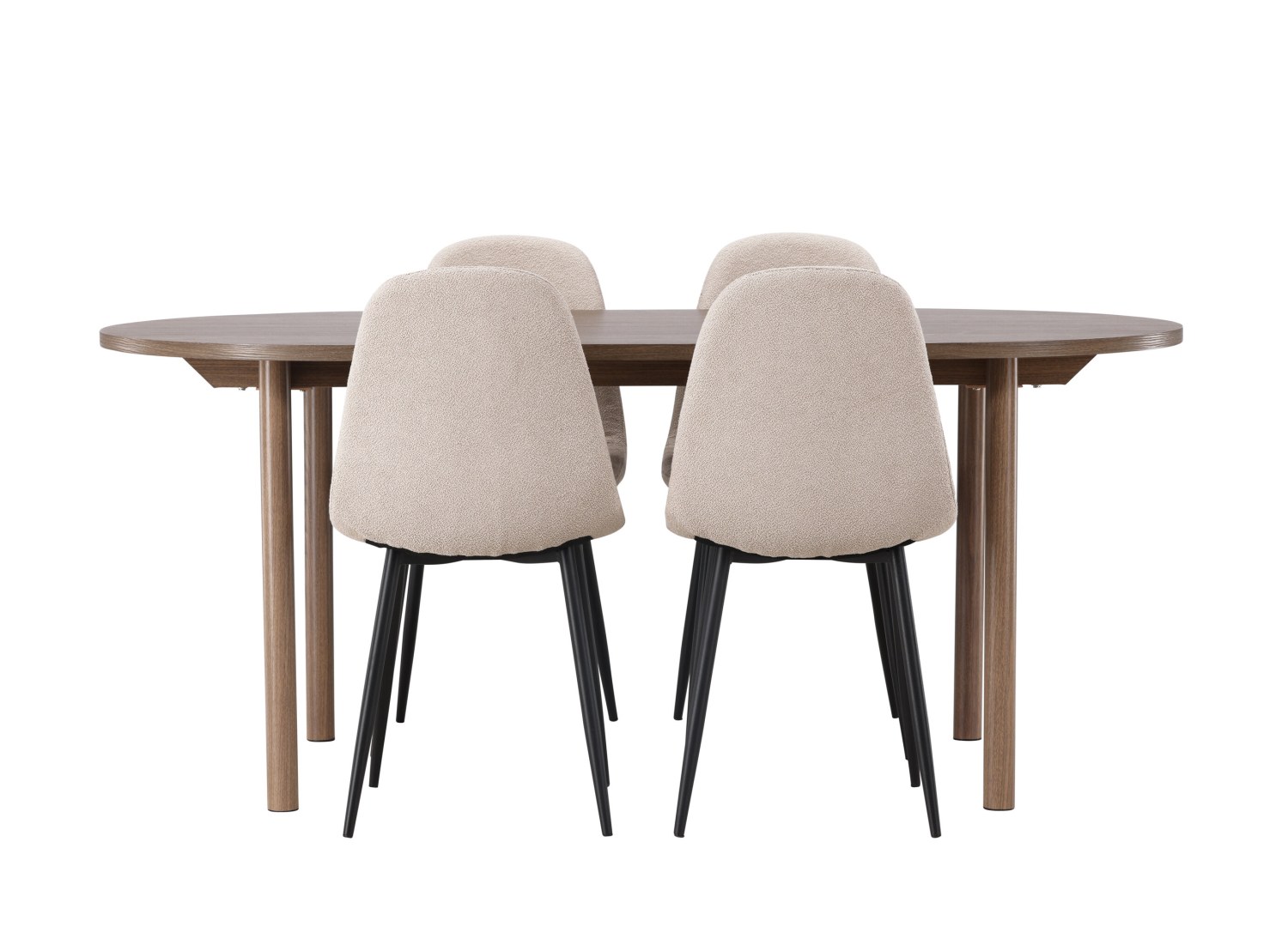Vue produit de l’ensemble table ovale Andy avec 4 chaises Polar