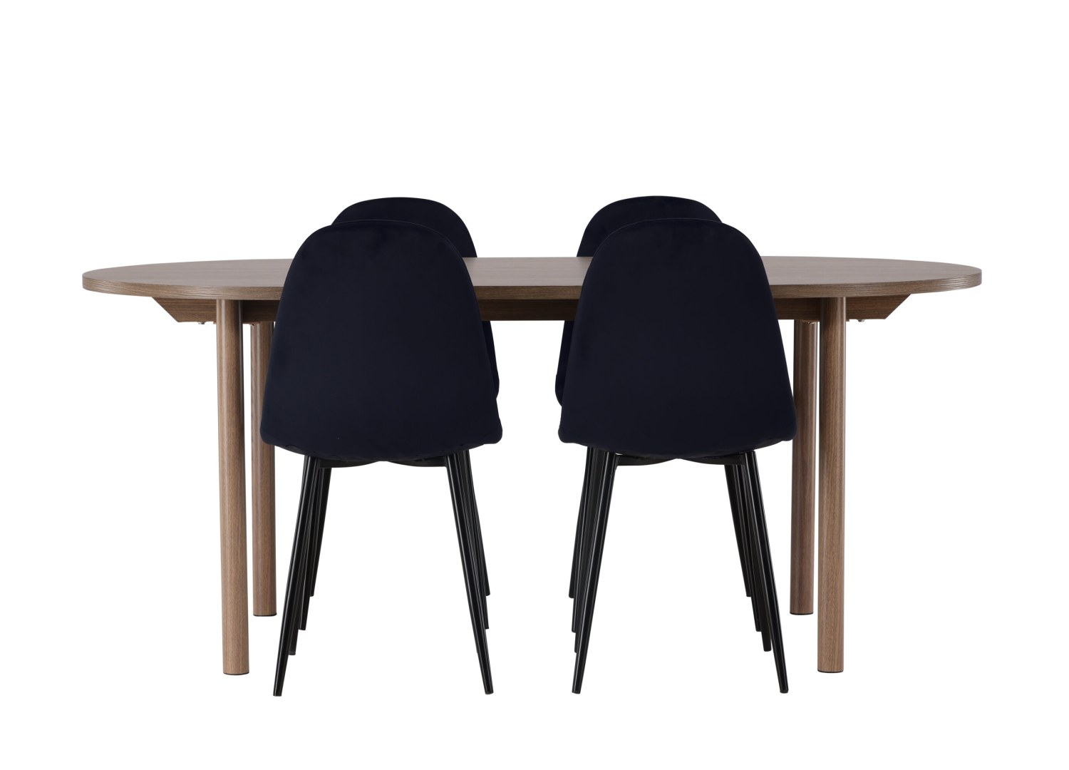 Vue produit de l’ensemble table ovale Andy avec 4 chaises Polar