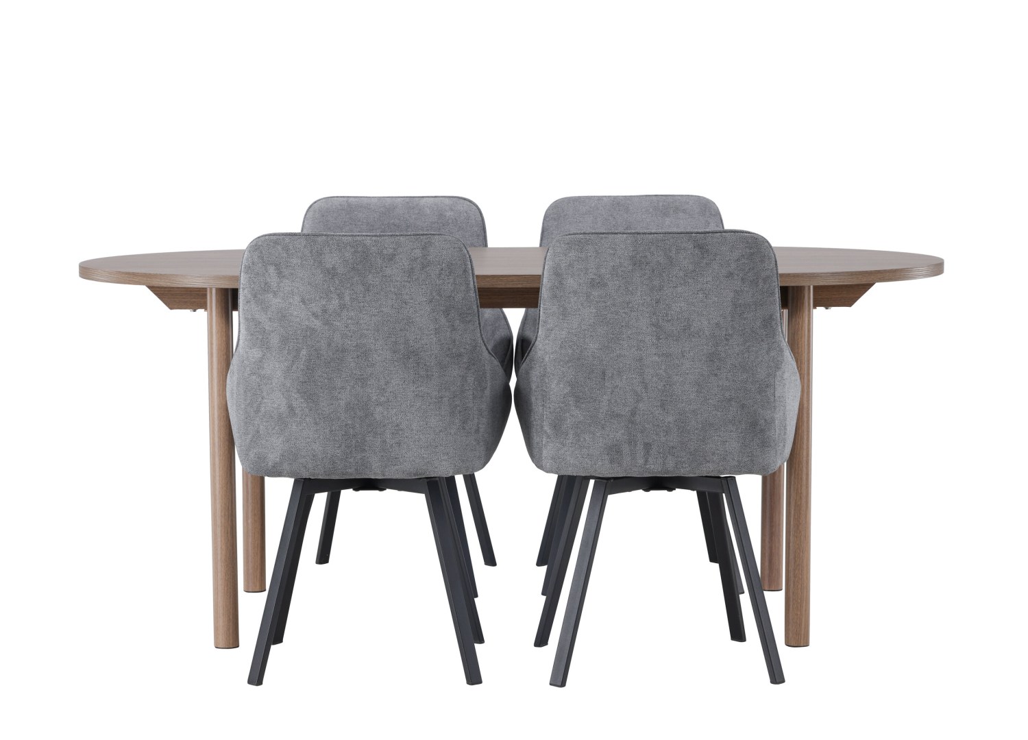 Vue produit de l’ensemble table ovale Andy avec 4 chaises Rosie