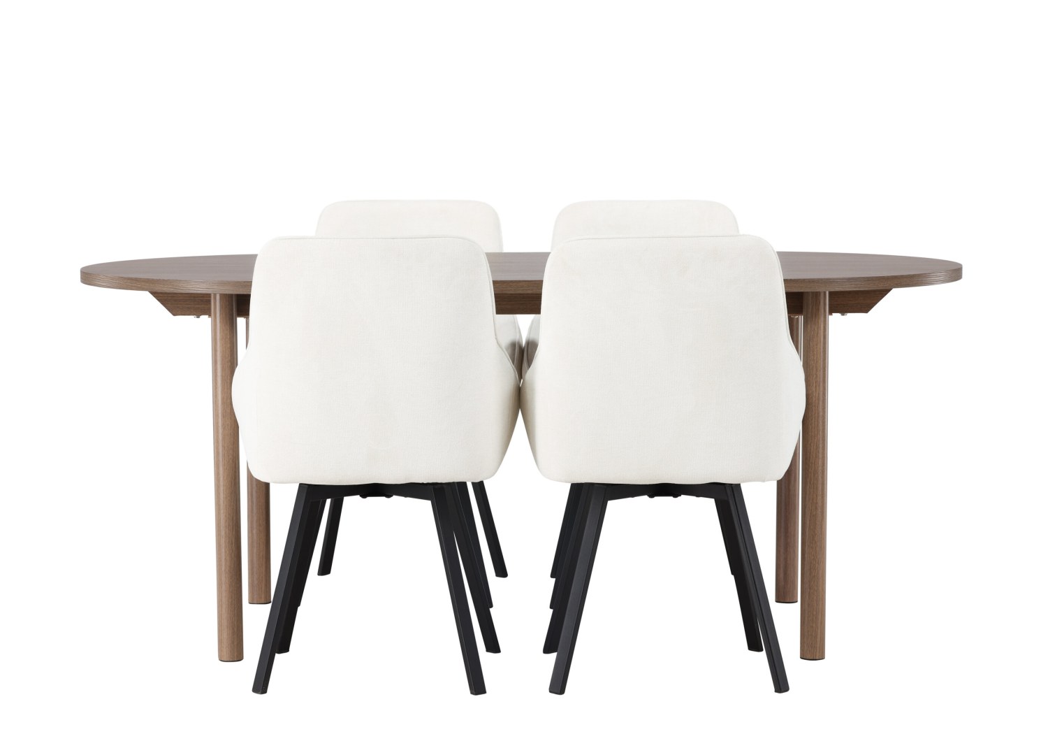 Vue produit de l’ensemble table ovale Andy avec 4 chaises Rosie