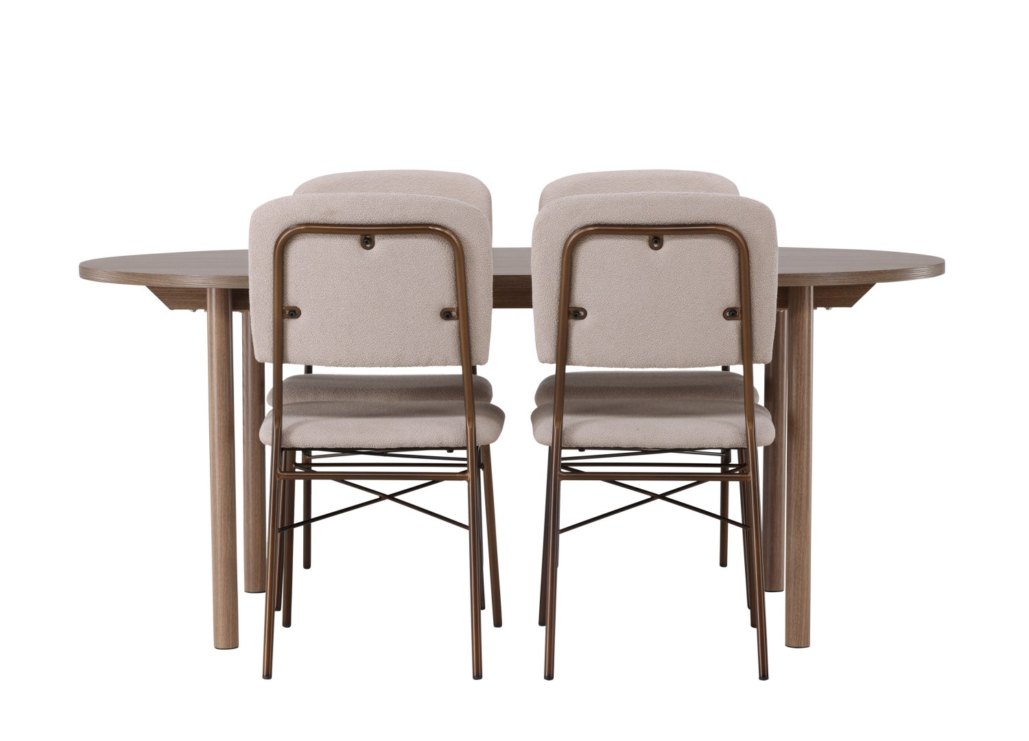 Vue produit de l’ensemble table ovale Andy avec 4 chaises Seda