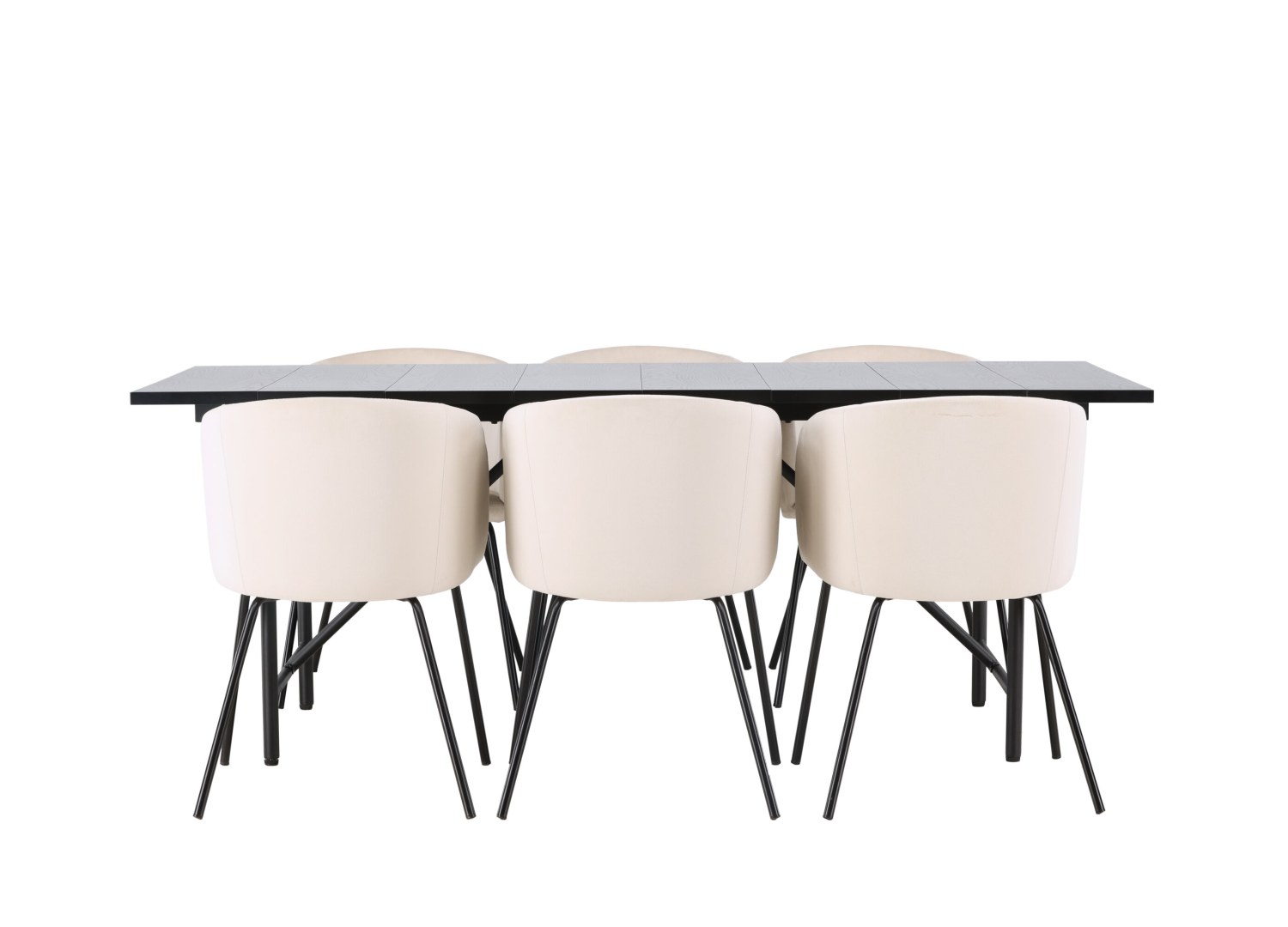 Vue produit de l’ensemble table rectangulaire Astrid avec 6 chaises Berit