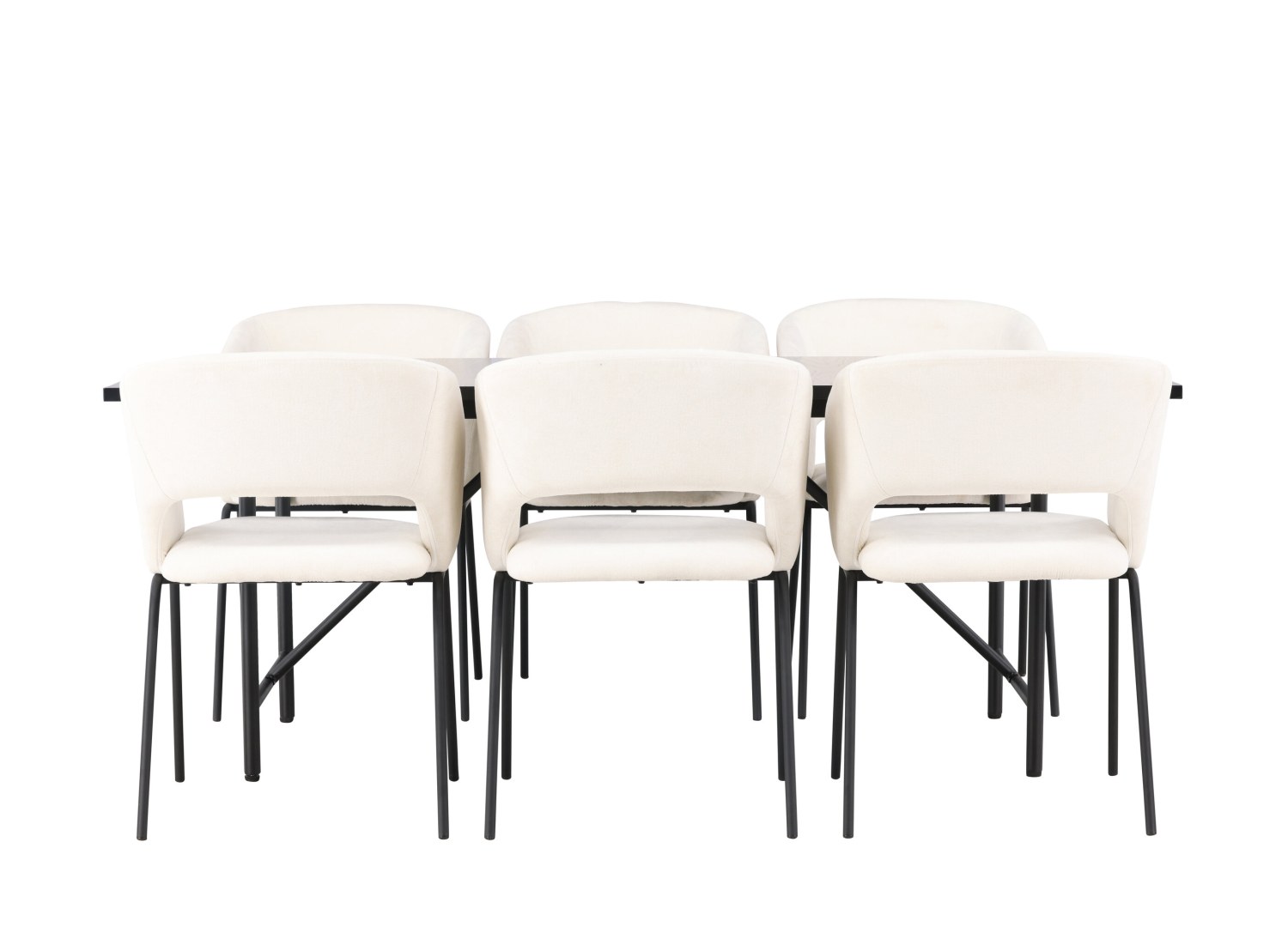 Vue produit de l’ensemble table rectangulaire Astrid avec 6 chaises Day