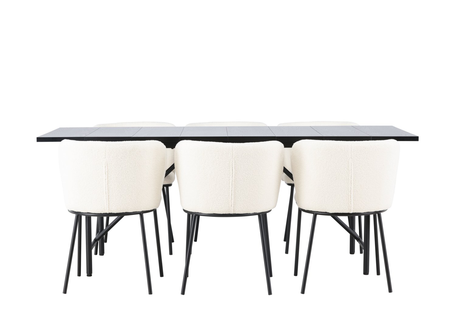 Vue produit de l’ensemble table rectangulaire Astrid avec 6 chaises Edina