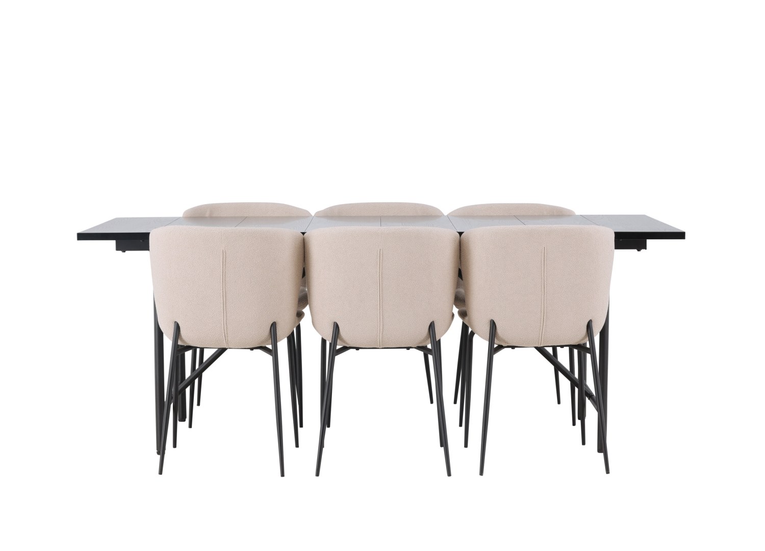Vue produit de l’ensemble table rectangulaire Astrid avec 6 chaises Modesto