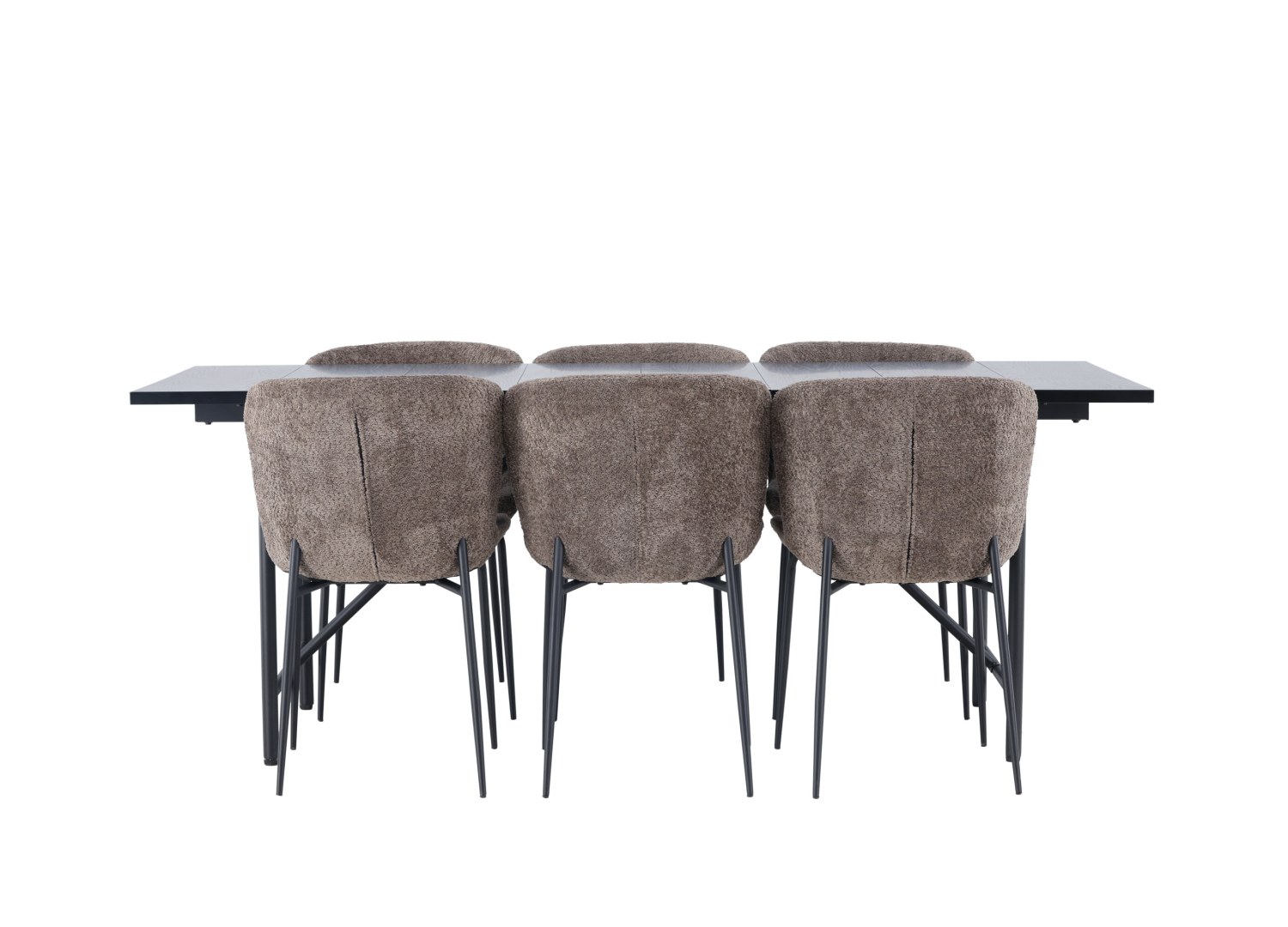 Vue produit de l’ensemble table rectangulaire Astrid avec 6 chaises Modesto