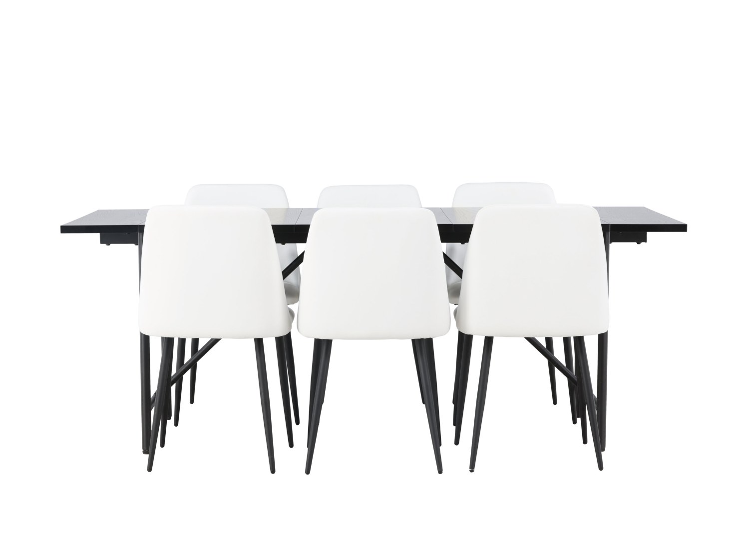 Vue produit de l’ensemble table rectangulaire Astrid avec 6 chaises Night