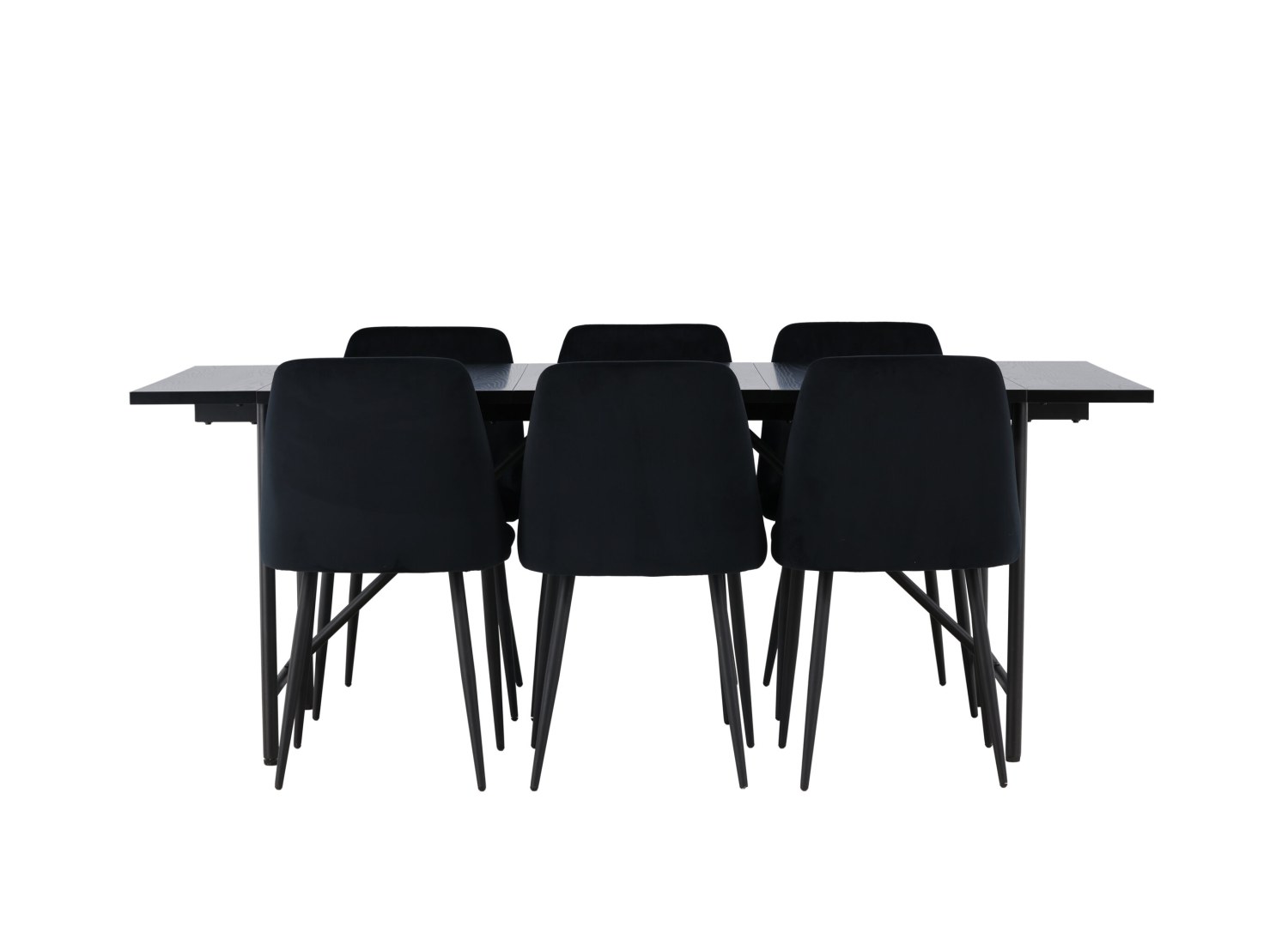 Vue produit de l’ensemble table rectangulaire Astrid avec 6 chaises Night