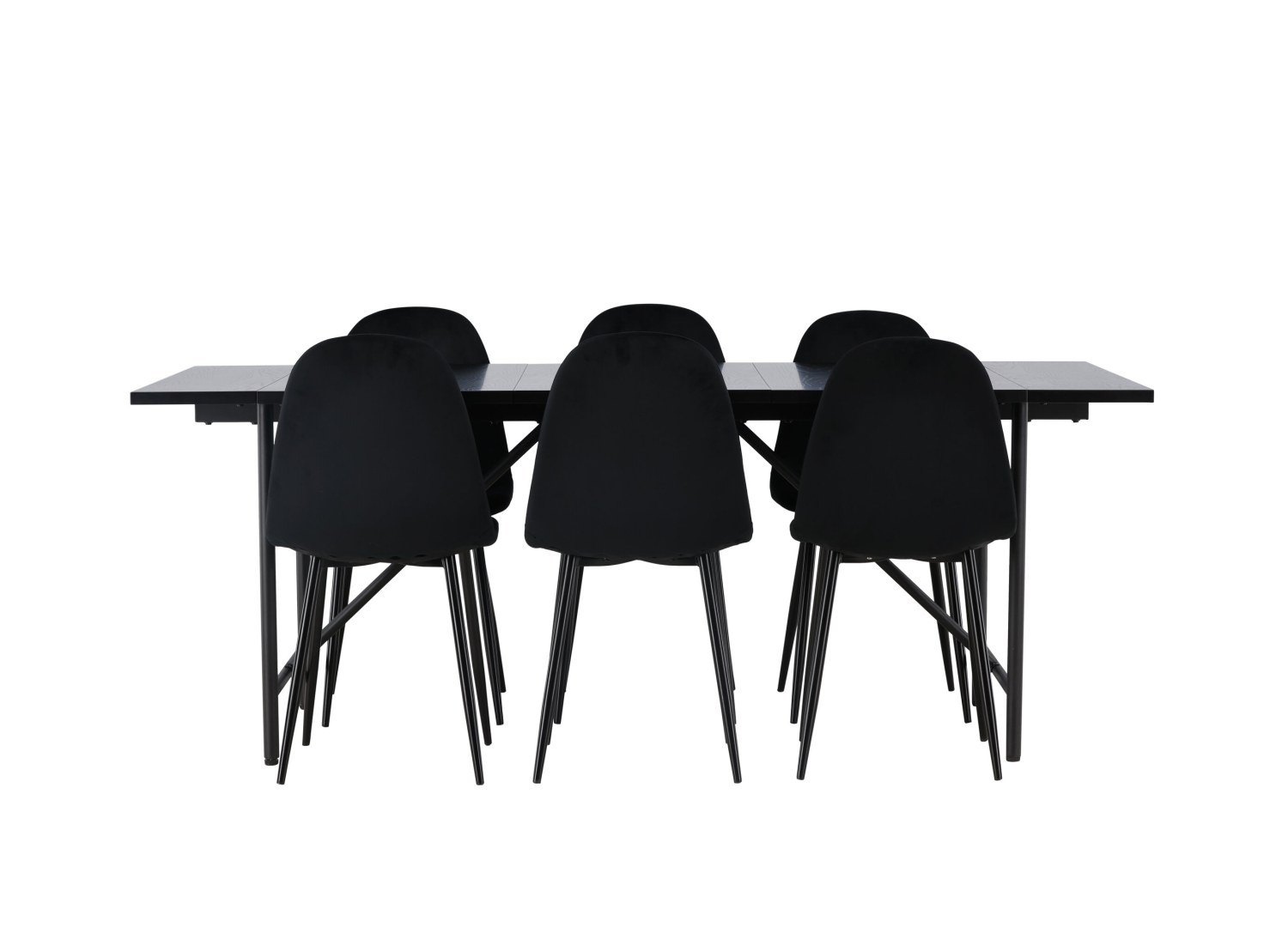 Vue produit de l’ensemble table rectangulaire Astrid avec 6 chaises Polar