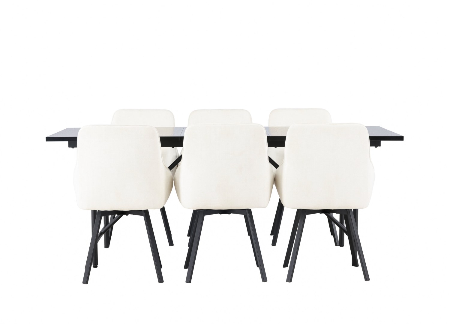 Vue produit de l’ensemble table rectangulaire Astrid avec 6 chaises Rosie