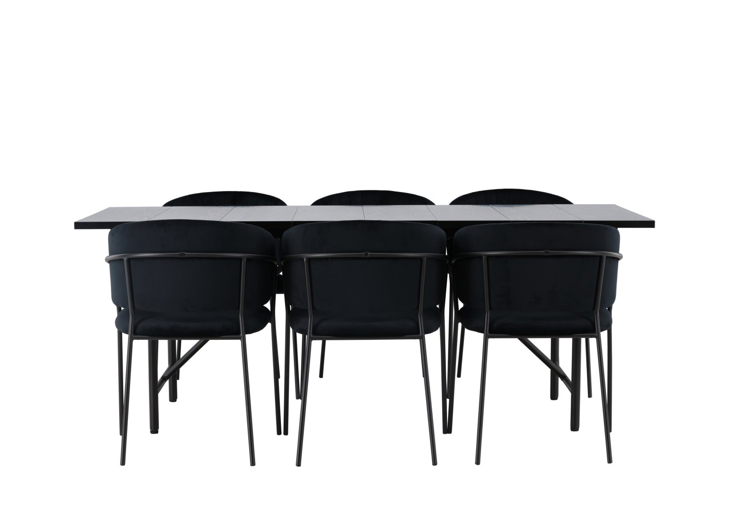 Vue produit de l’ensemble table rectangulaire Astrid avec 6 chaises Selma
