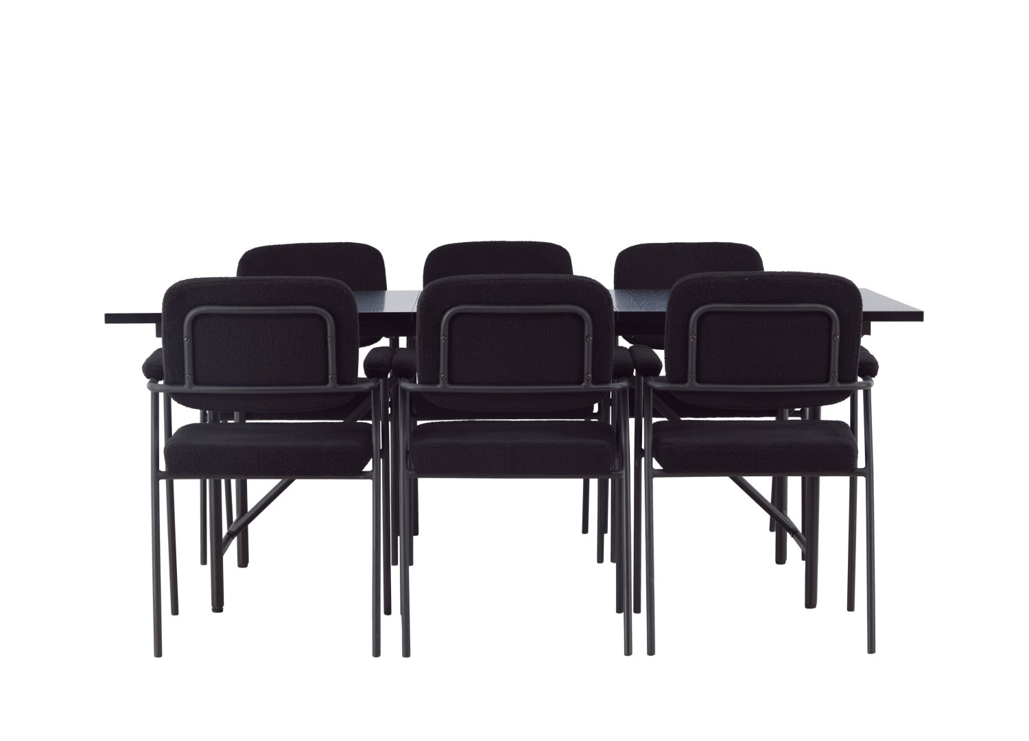 Vue produit de l’ensemble table rectangulaire Astrid avec 6 chaises Yesterday