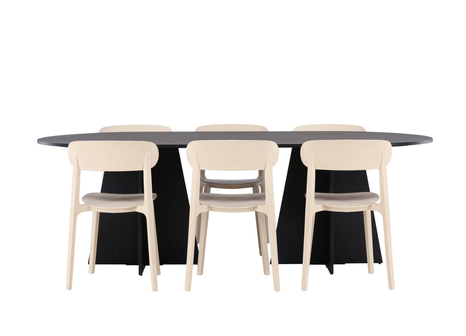 Vue produit de l’ensemble table ovale Bootcut avec 6 chaises Åstol