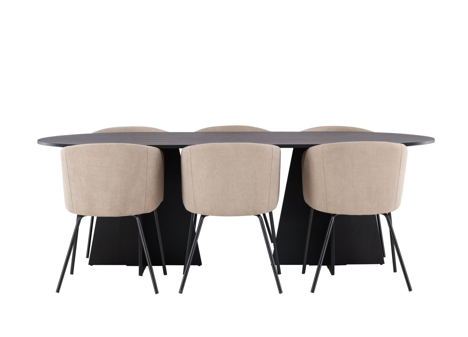 Vue produit de l’ensemble table ovale Bootcut avec 6 chaises Berit