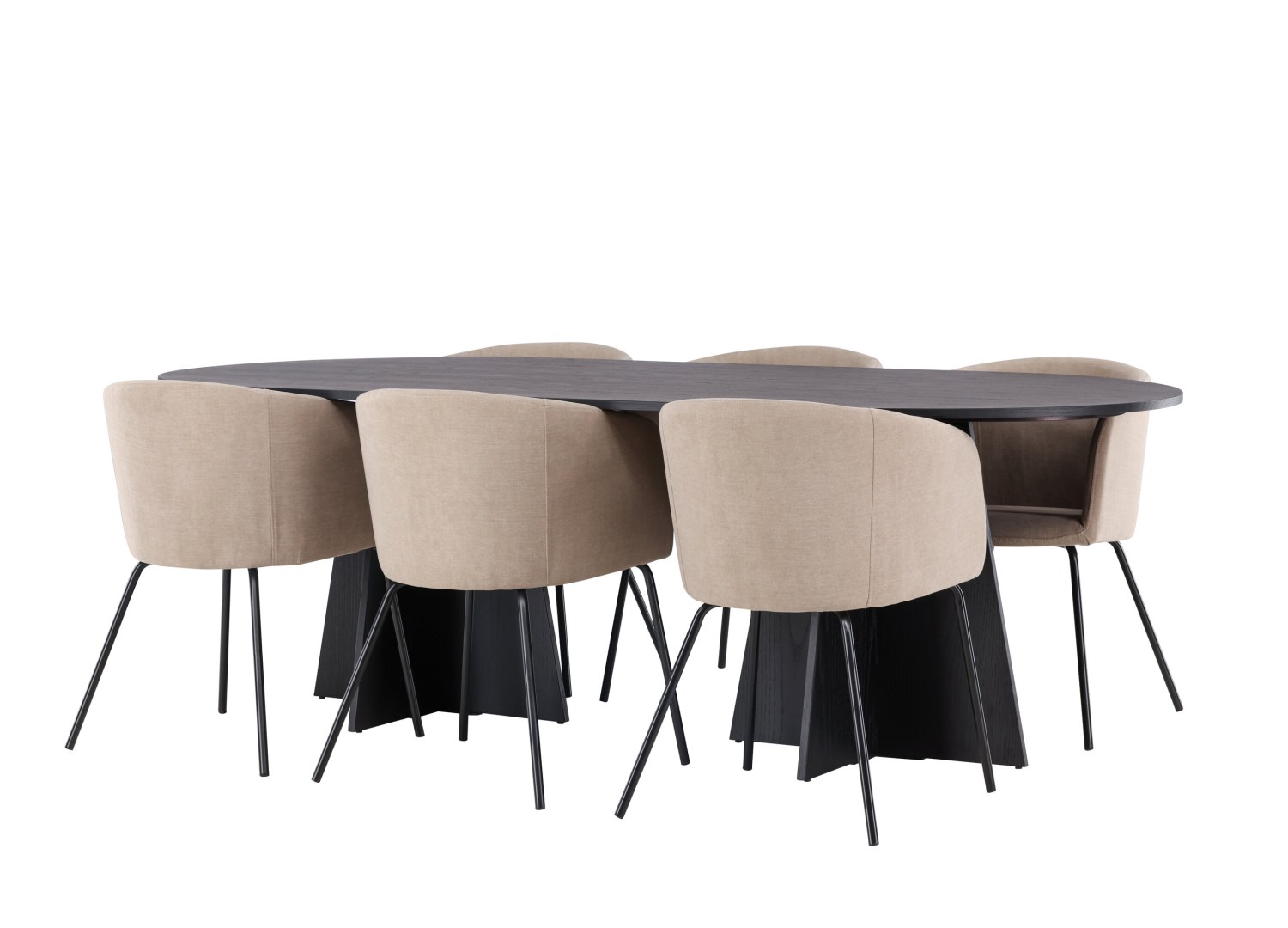 Détail produit de l’ensemble repas Bootcut et 6 chaises Berit