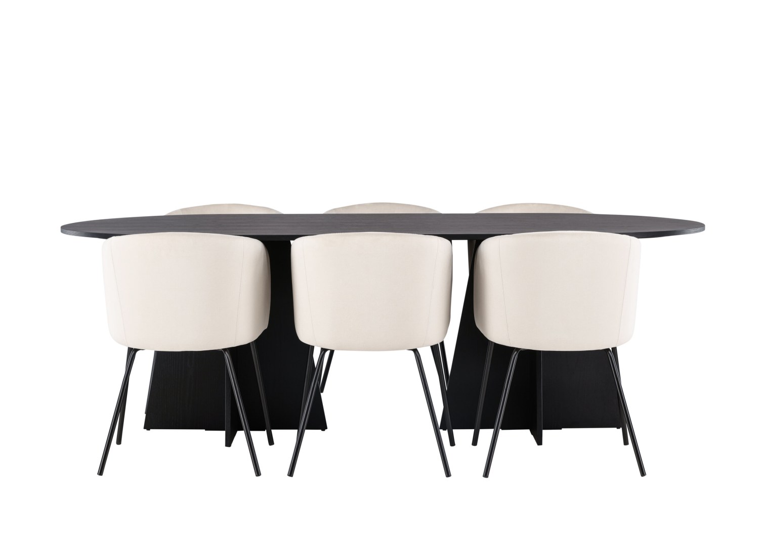 Vue produit de l’ensemble table ovale Bootcut avec 6 chaises Berit