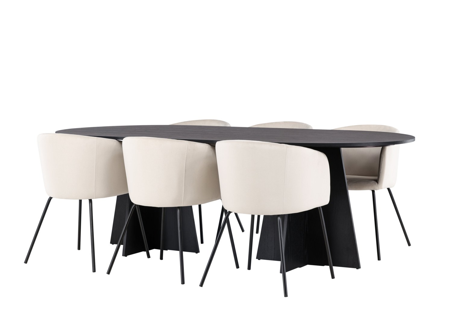 Détail produit de l’ensemble repas Bootcut et 6 chaises Berit