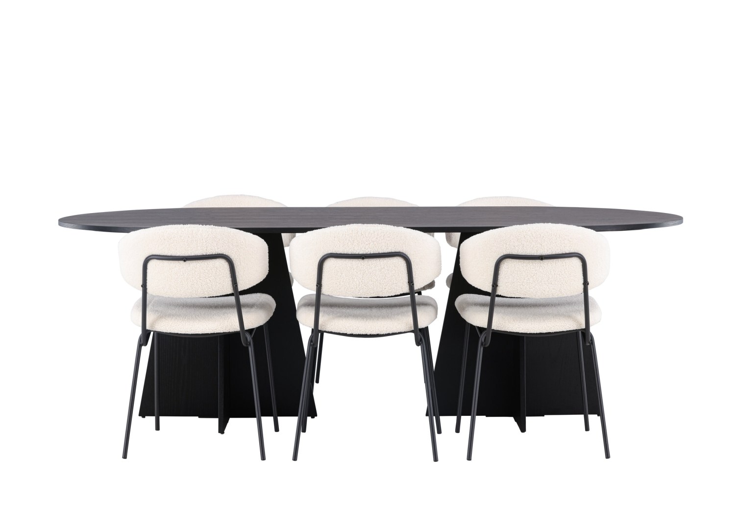 Vue produit de l’ensemble table ovale Bootcut avec 6 chaises Chico