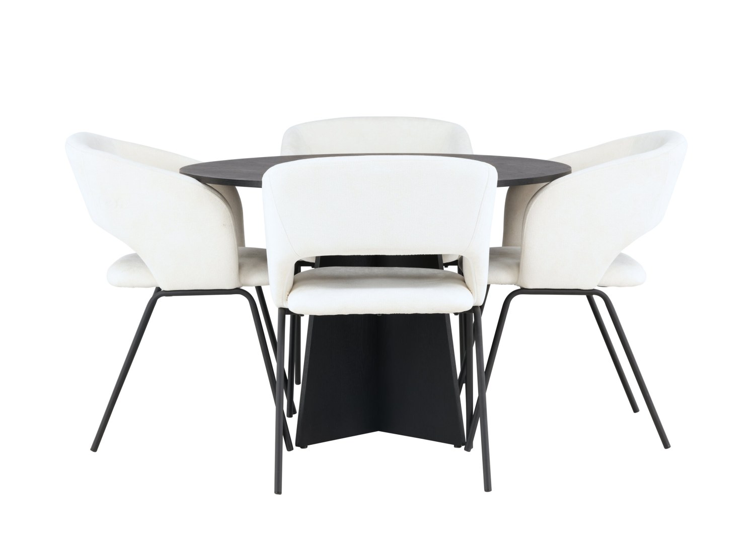 Vue produit de l’ensemble table ronde Bootcut avec 4 chaises Day