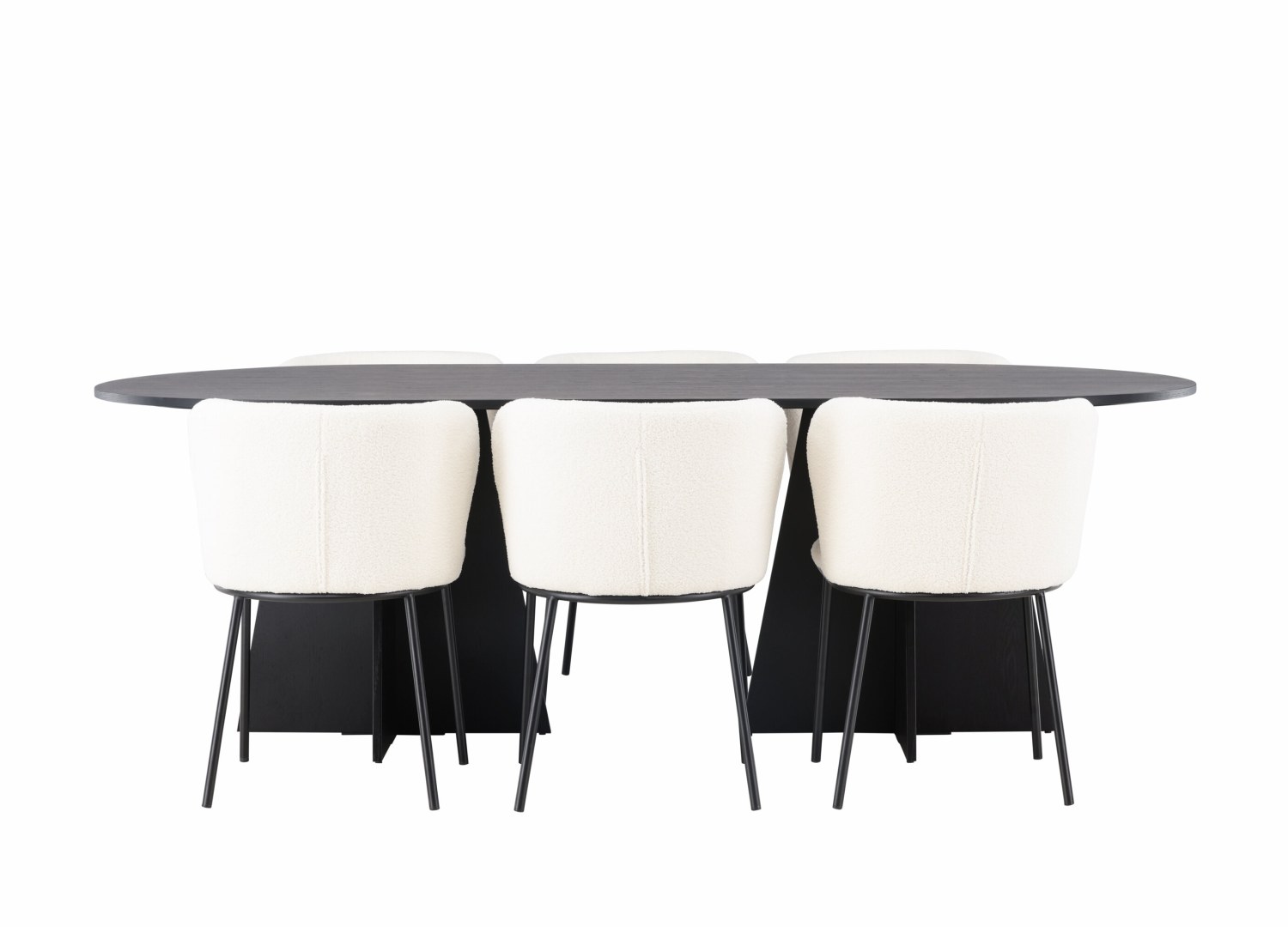 Vue produit de l’ensemble table ovale Bootcut avec 6 chaises Edina