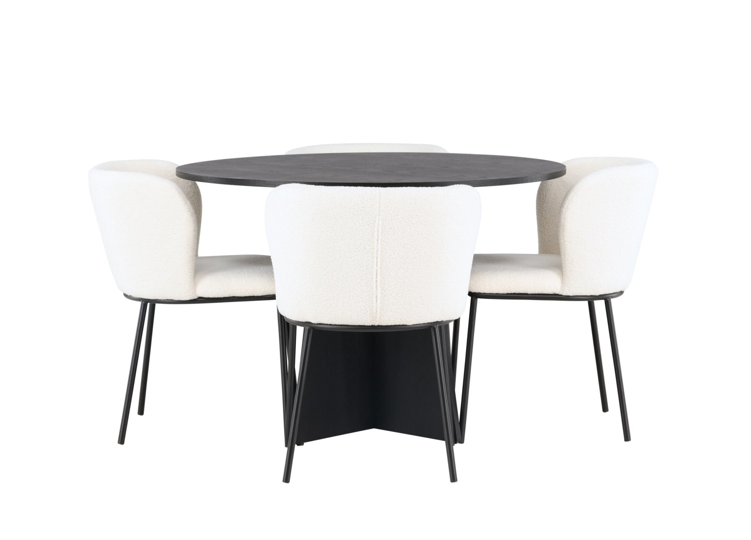 Vue produit de l’ensemble table ronde Bootcut avec 4 chaises Edina