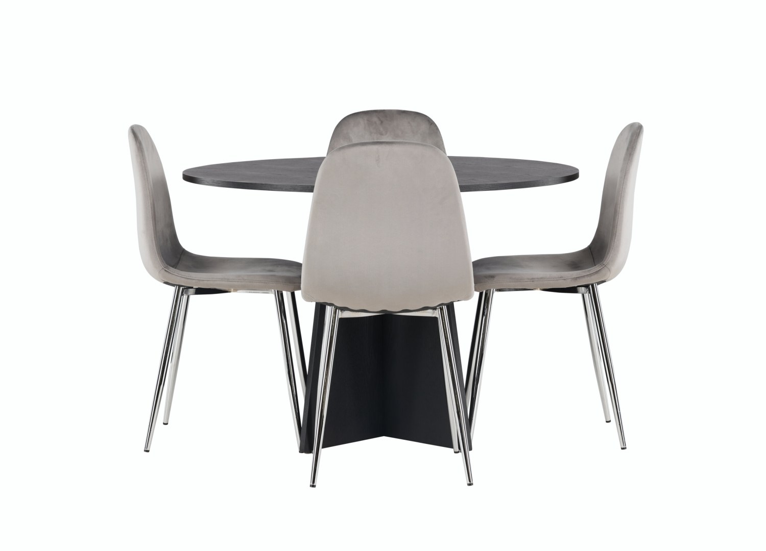 Vue produit de l’ensemble table ronde Bootcut avec 4 chaises Eva