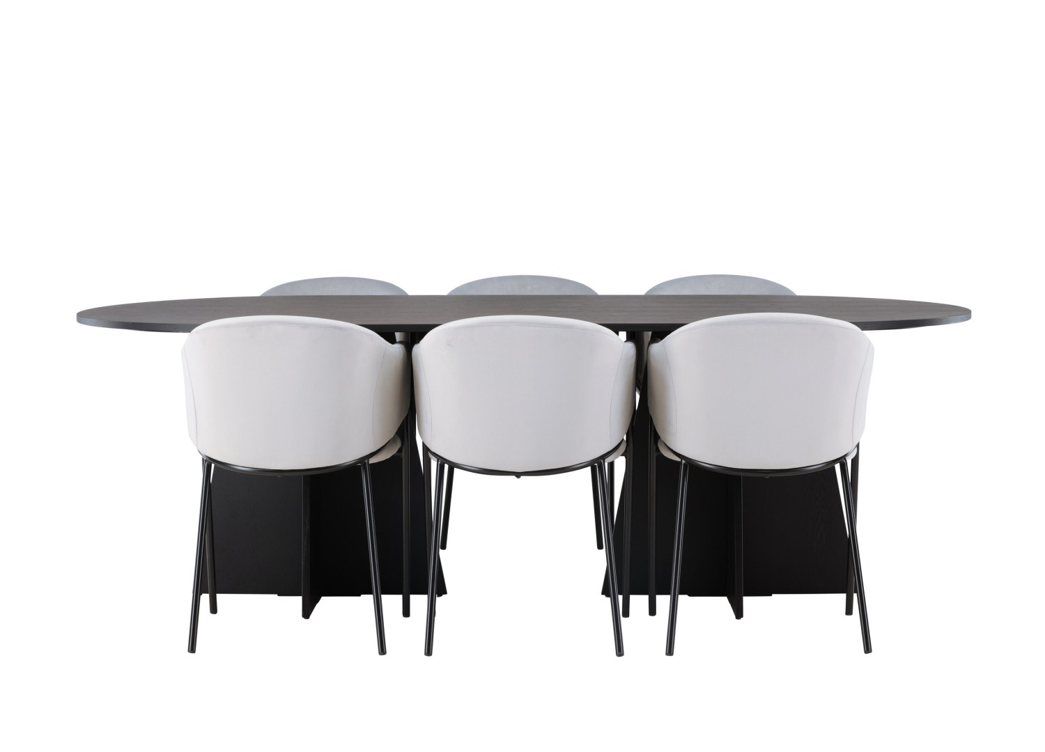 Vue produit de l’ensemble table ovale Bootcut avec 6 chaises Evelina