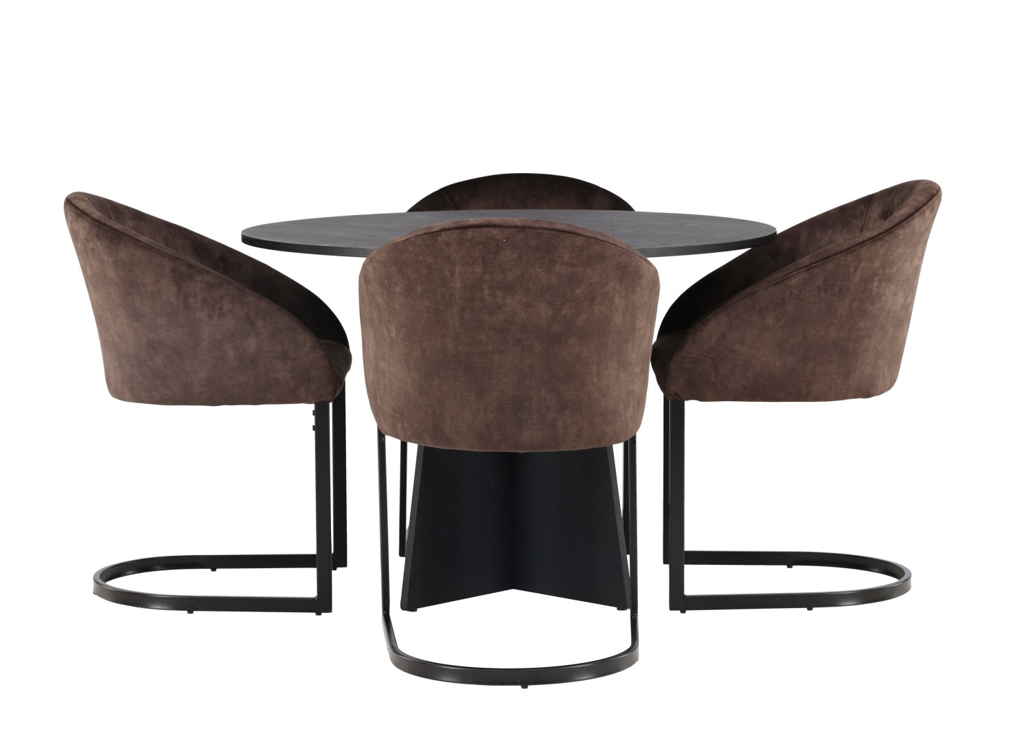 Vue produit de l’ensemble table ronde Bootcut avec 4 chaises Evening