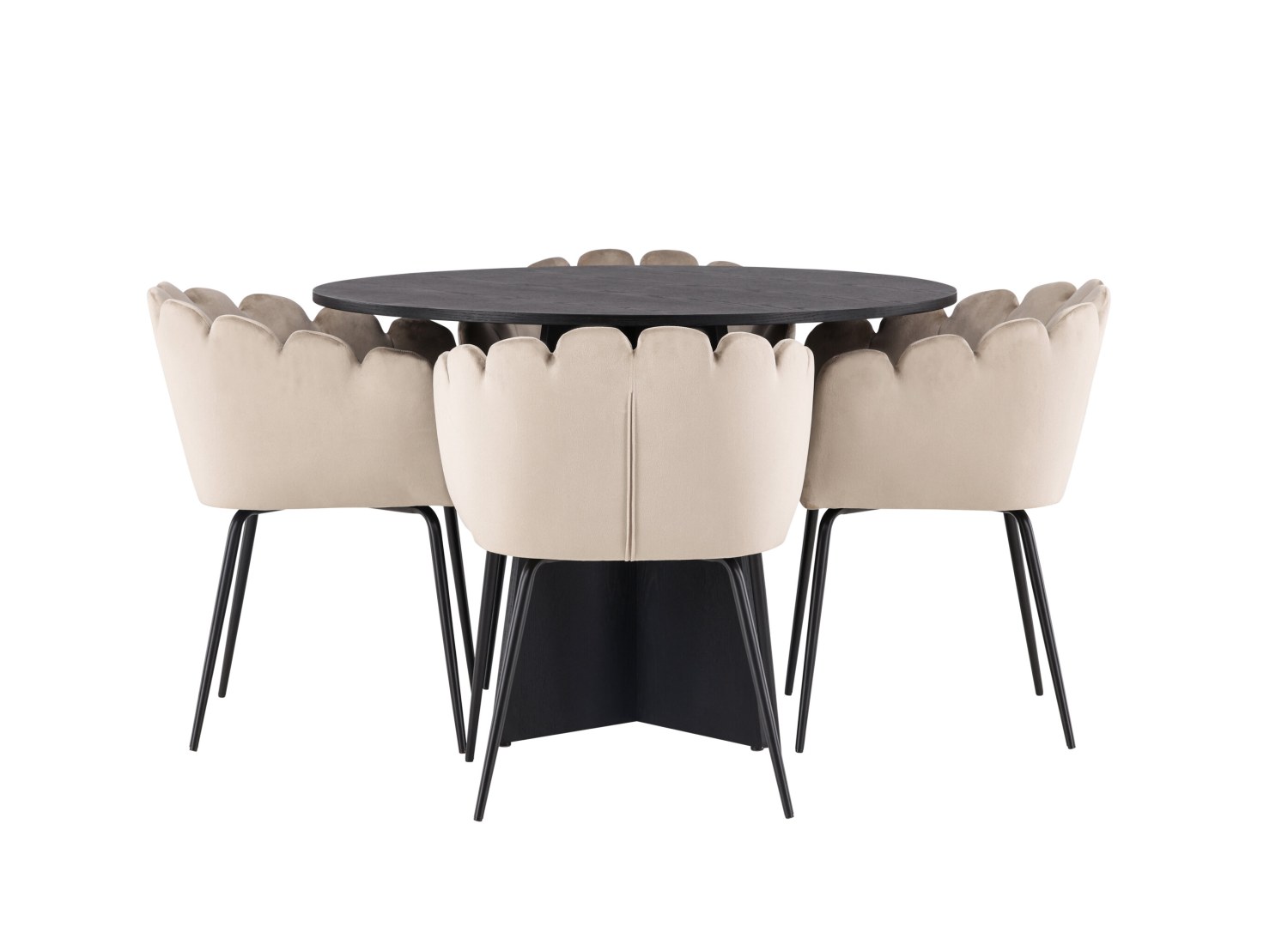 Vue produit de l’ensemble table ronde Bootcut avec 4 chaises Limhamn