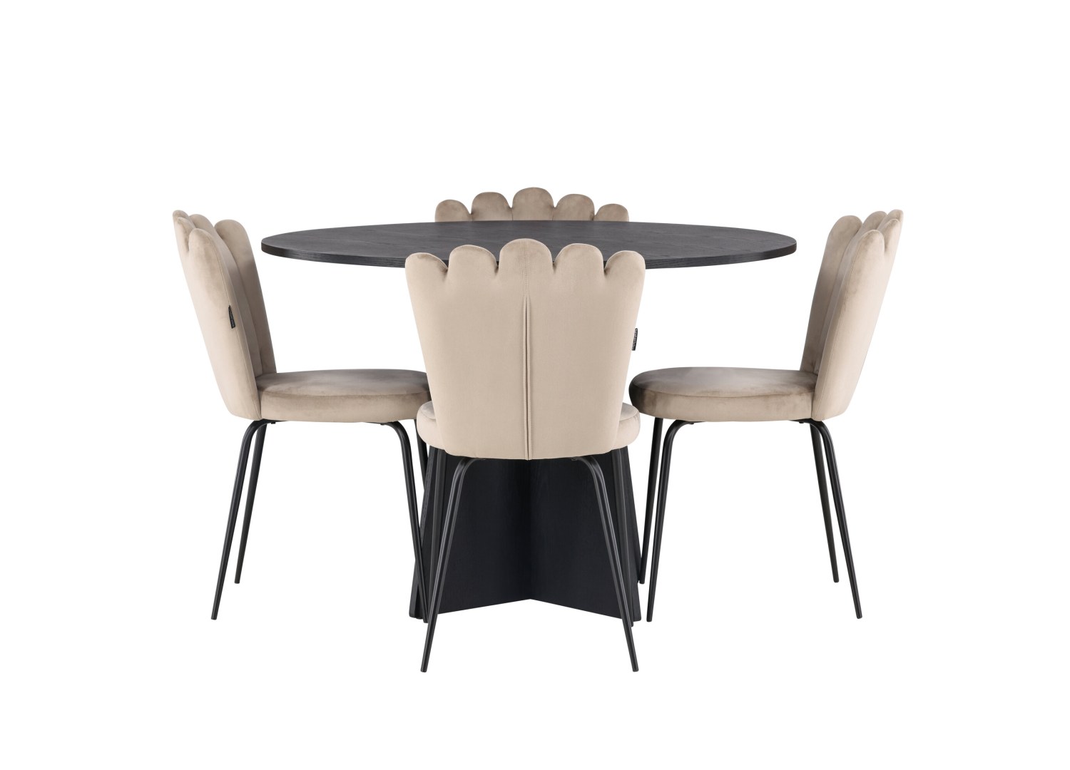 Vue produit de l’ensemble table ronde Bootcut avec 4 chaises Limhamn