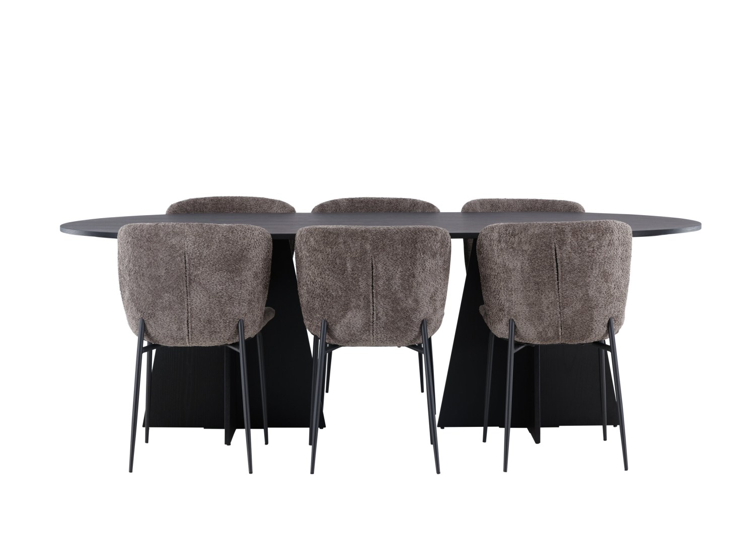 Vue produit de l’ensemble table ovale Bootcut avec 6 chaises Modesto