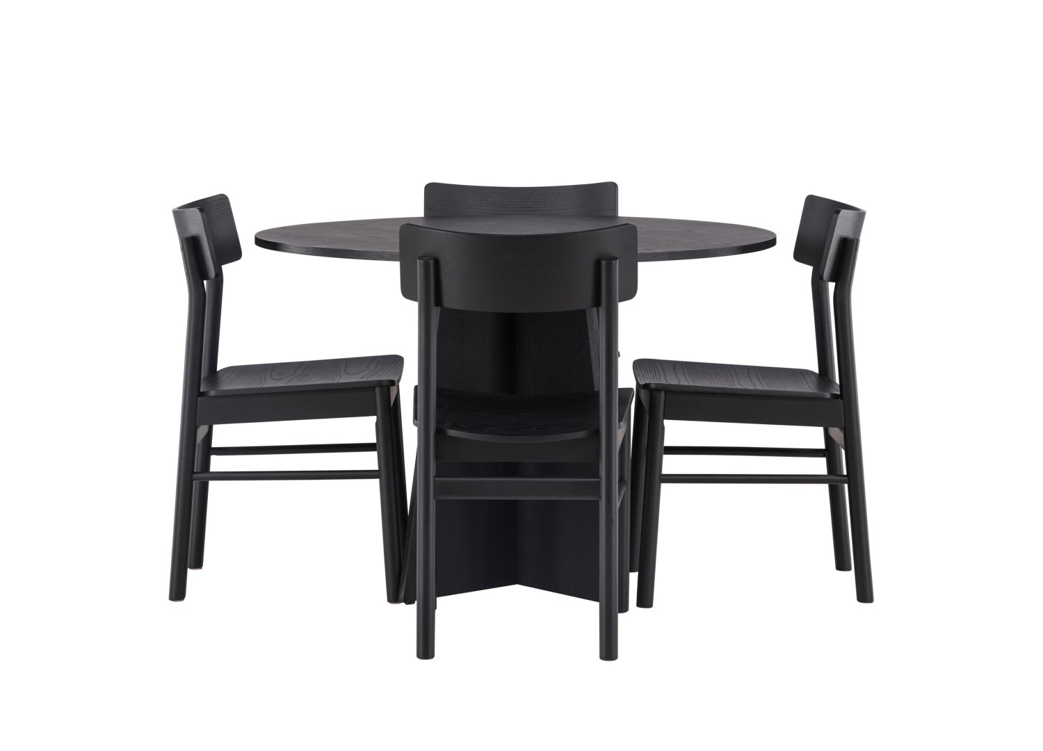 Vue produit de l’ensemble table ronde Bootcut avec 4 chaises Montros
