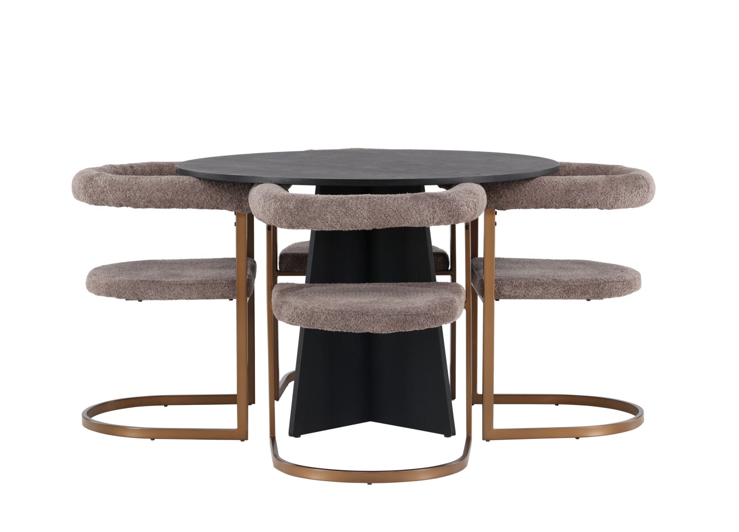 Vue produit de l’ensemble table ronde Bootcut avec 4 chaises Morning