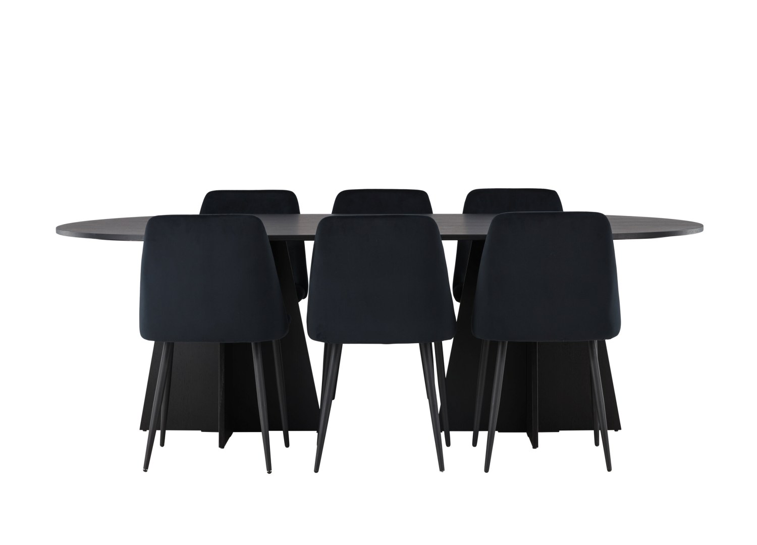 Vue produit de l’ensemble table ovale Bootcut avec 6 chaises Night