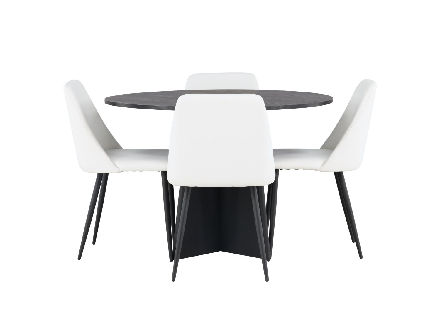 Vue produit de l’ensemble table ronde Bootcut avec 4 chaises Night