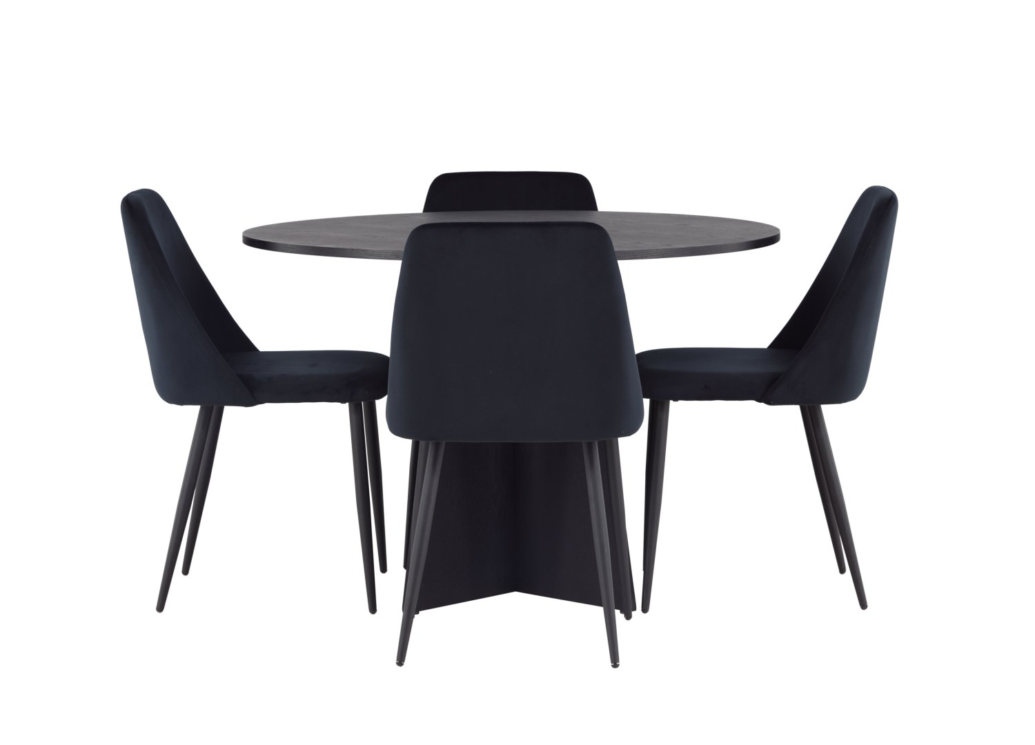 Vue produit de l’ensemble table ronde Bootcut avec 4 chaises Night