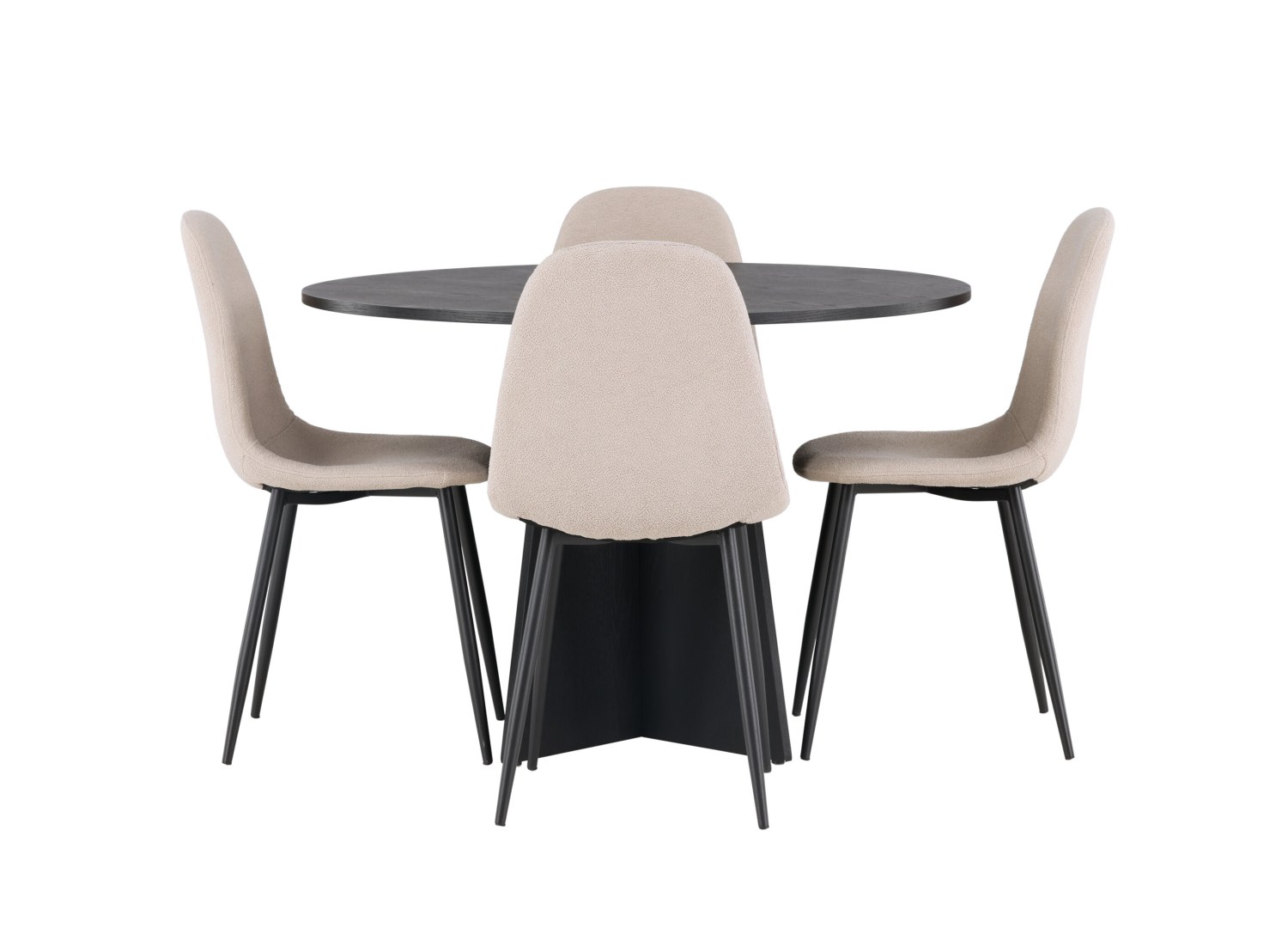 Vue produit de l’ensemble table ronde Bootcut avec 4 chaises Polar