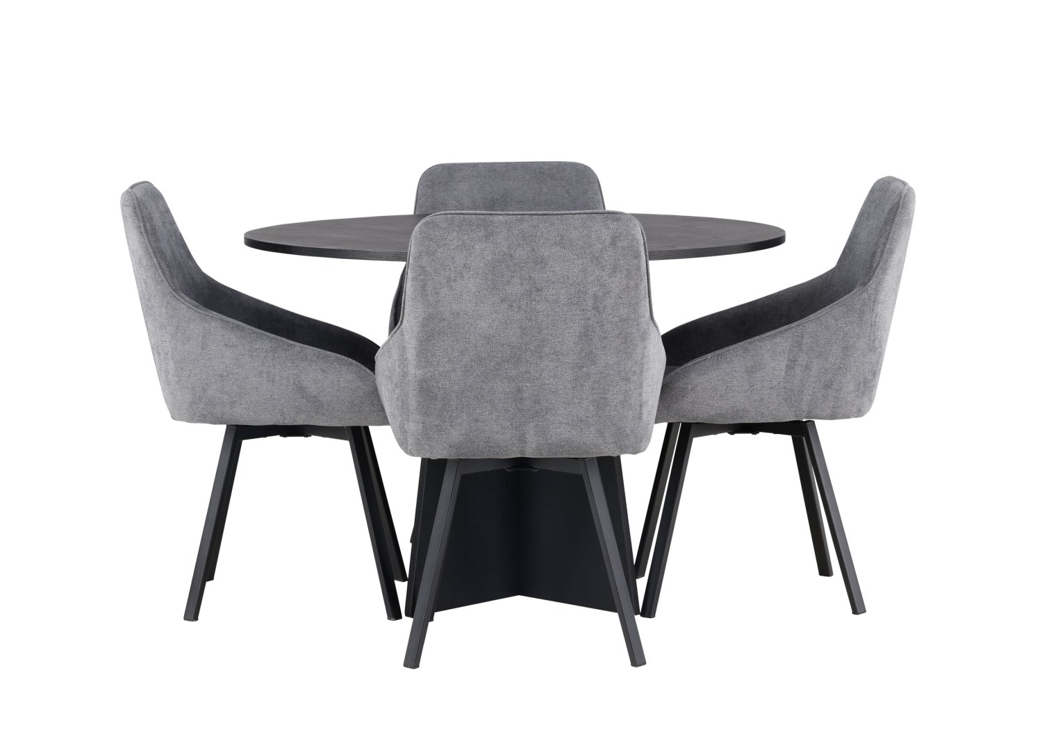 Vue produit de l’ensemble table ronde Bootcut avec 4 chaises Rosie