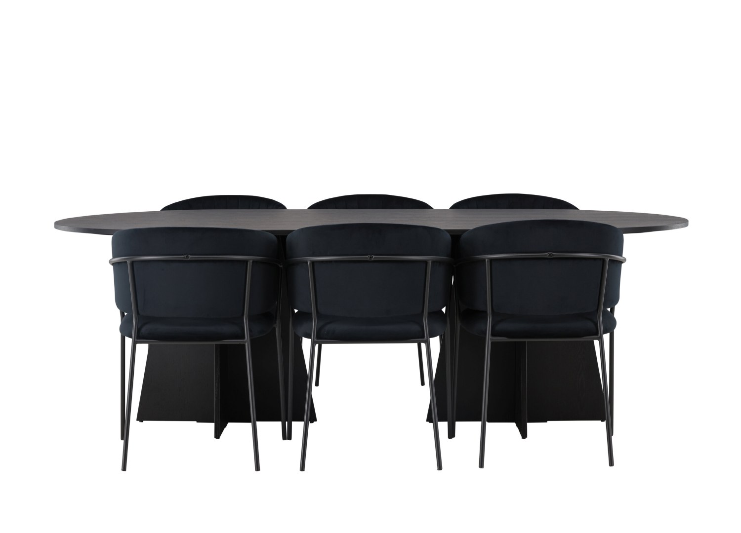 Vue produit de l’ensemble table ovale Bootcut avec 6 chaises Selma