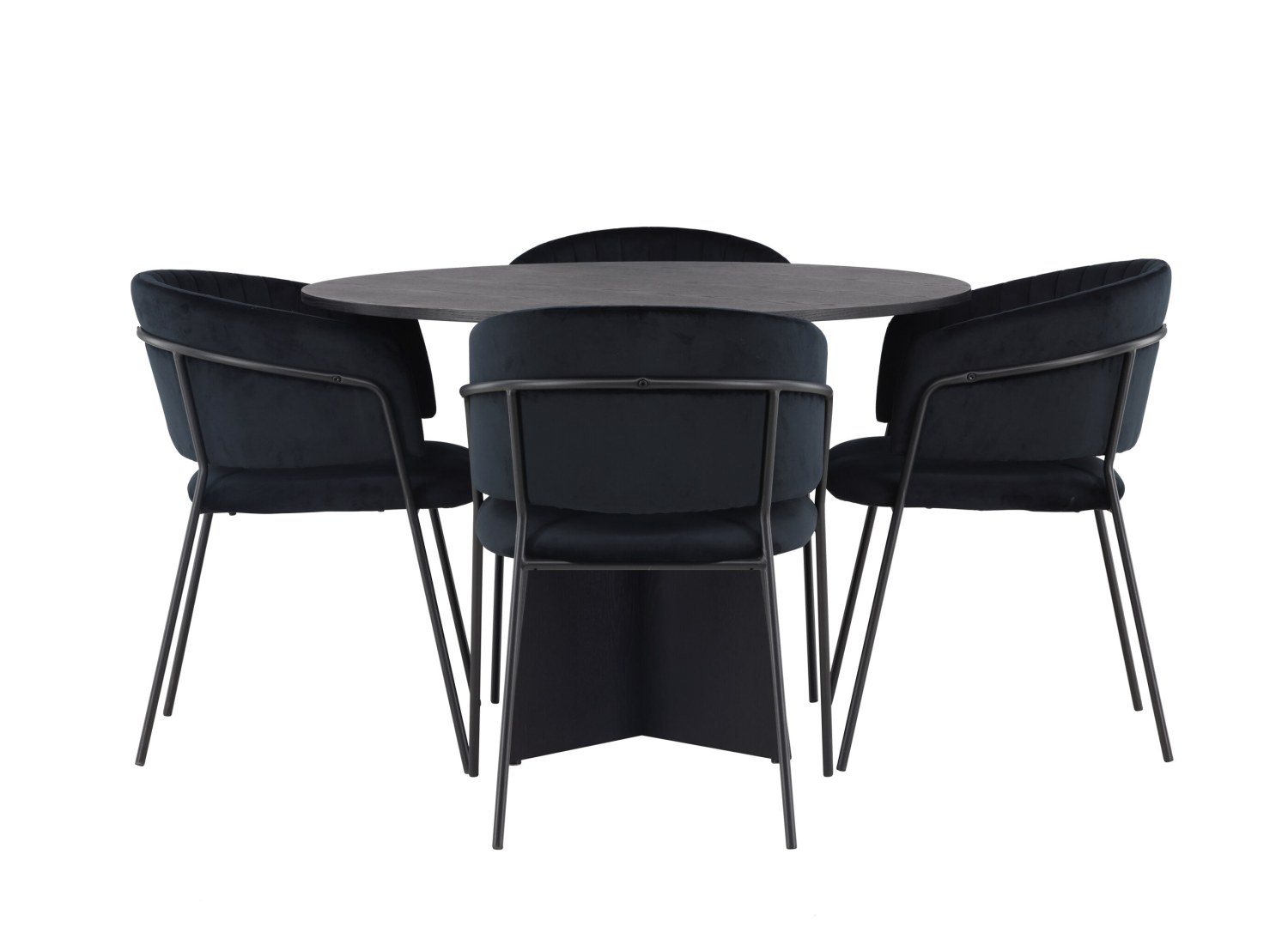 Vue produit de l’ensemble table ronde Bootcut avec 4 chaises Selma