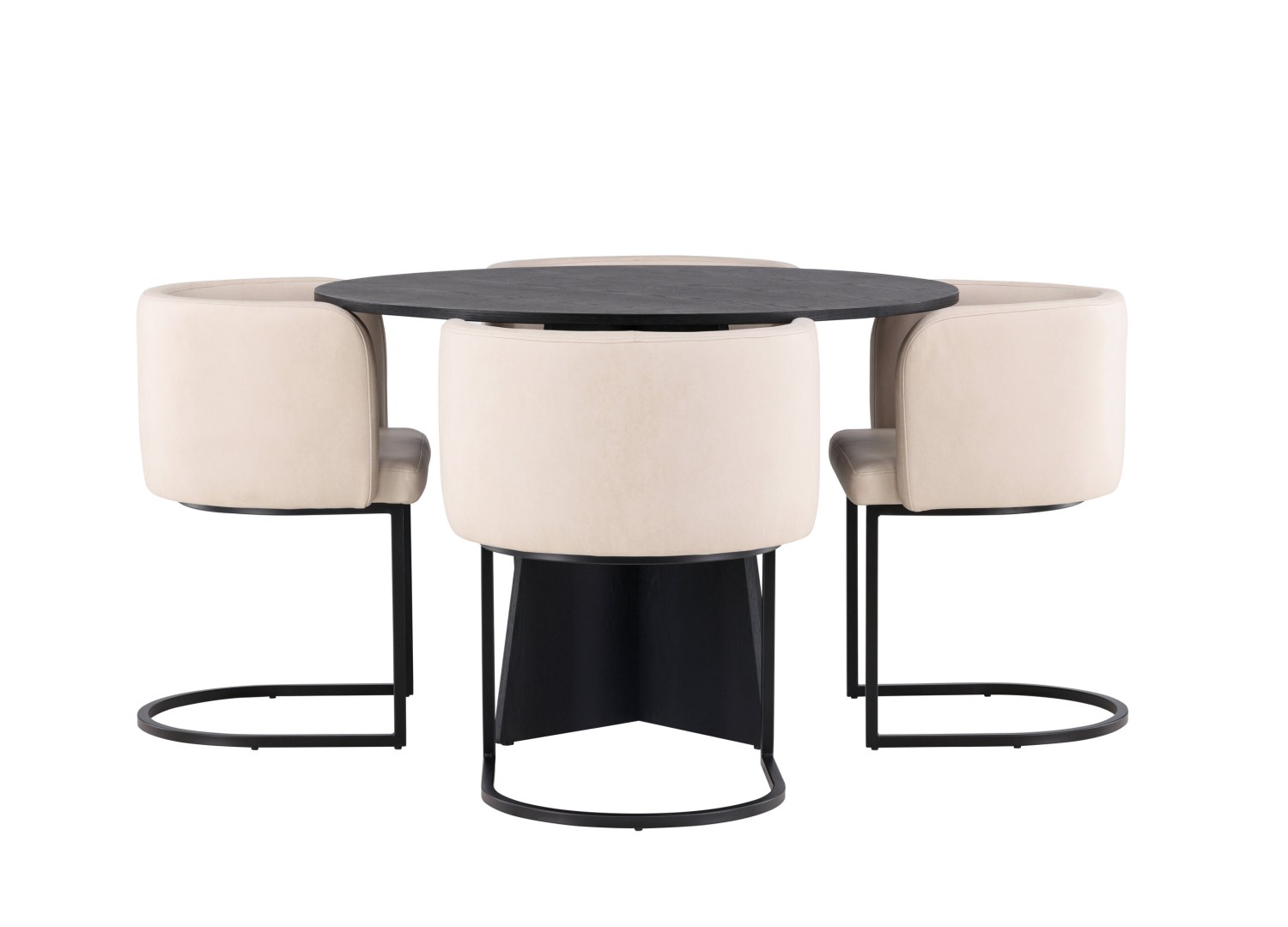Vue produit de l’ensemble table ronde Bootcut avec 4 chaises Simrishamn