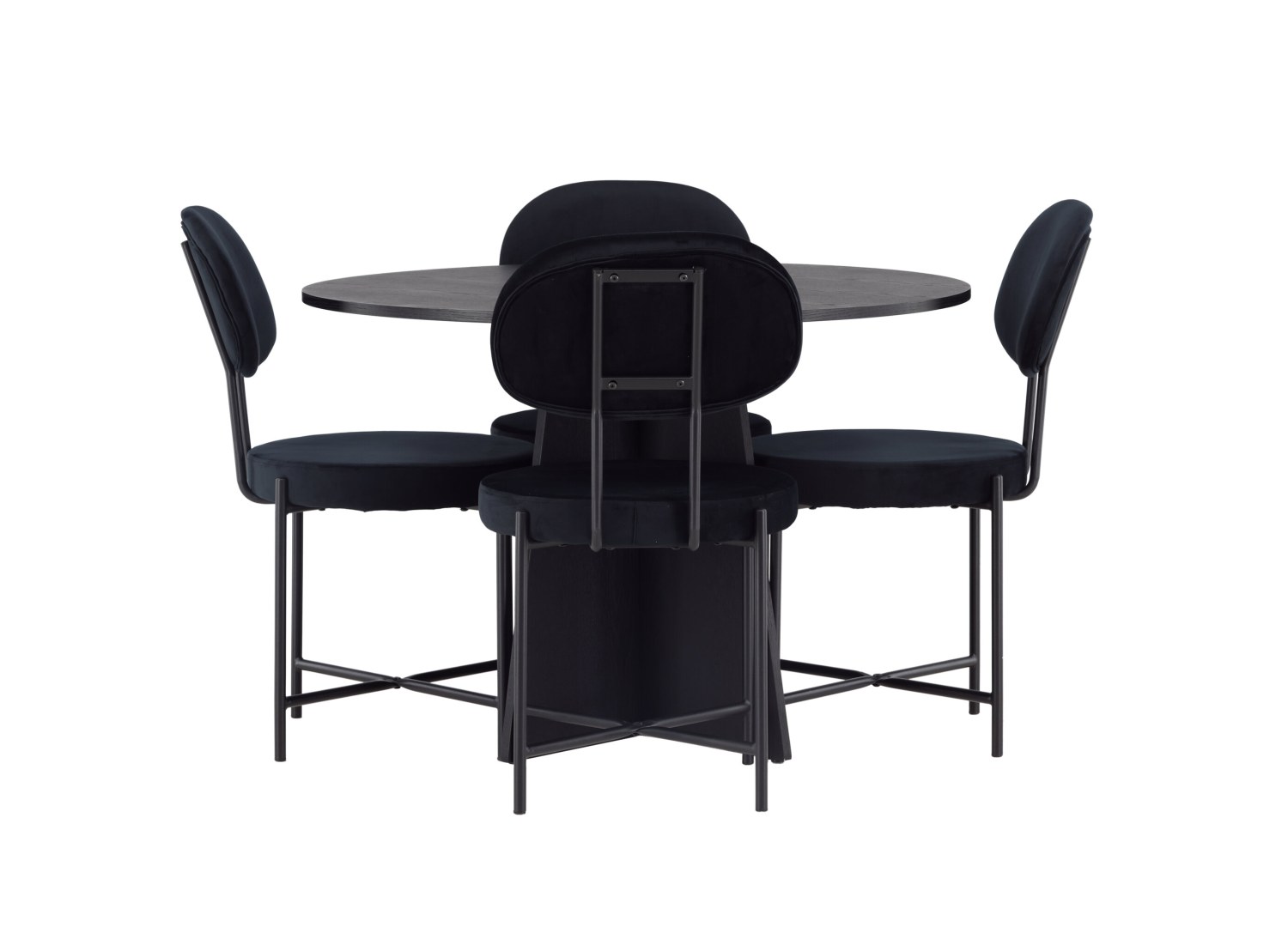 Vue produit de l’ensemble table ronde Bootcut avec 4 chaises Stella