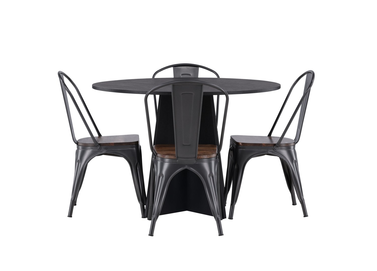 Vue produit de l’ensemble table ronde Bootcut avec 4 chaises Tempe