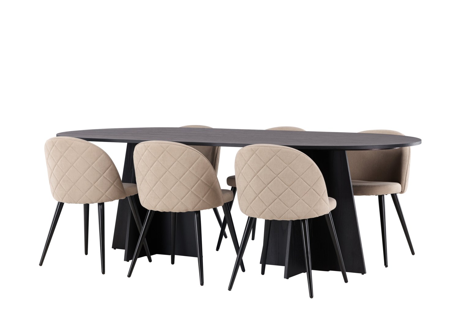 Détail produit de l’ensemble repas Bootcut et 6 chaises Velvet