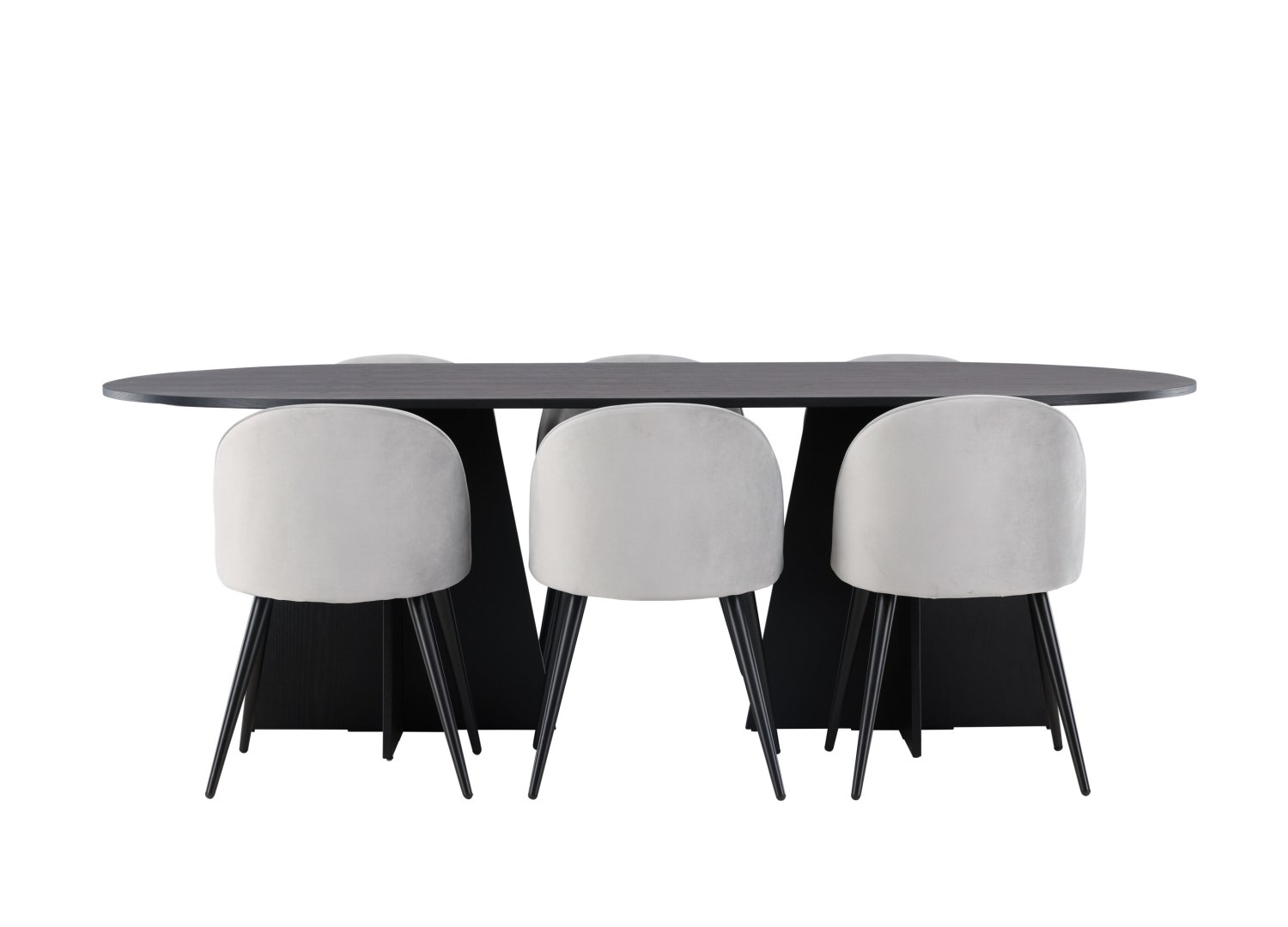 Vue produit de l’ensemble table ovale Bootcut avec 6 chaises Velvet